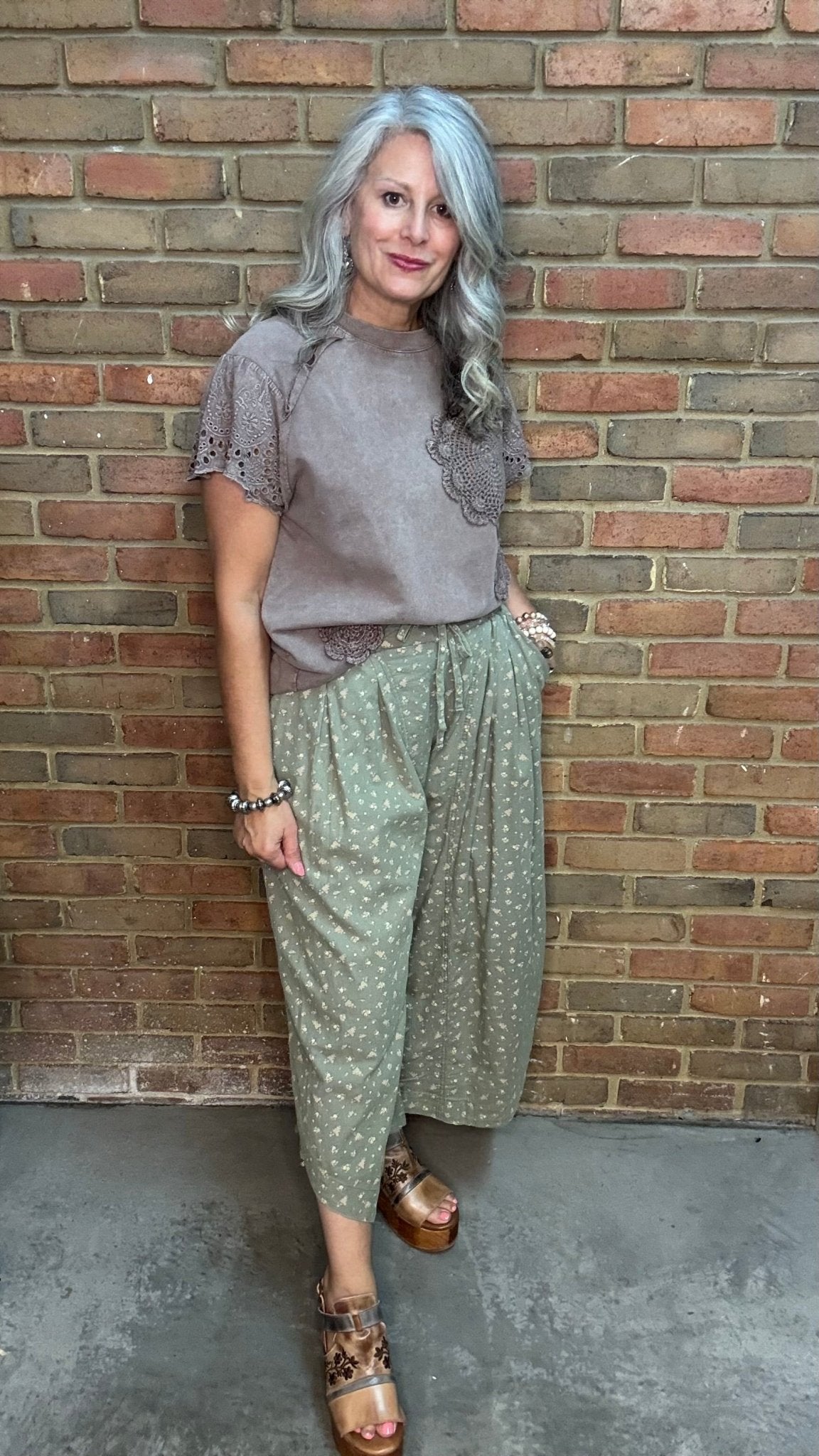 Green Floral Tie Pant - Vintage Vault Boutique