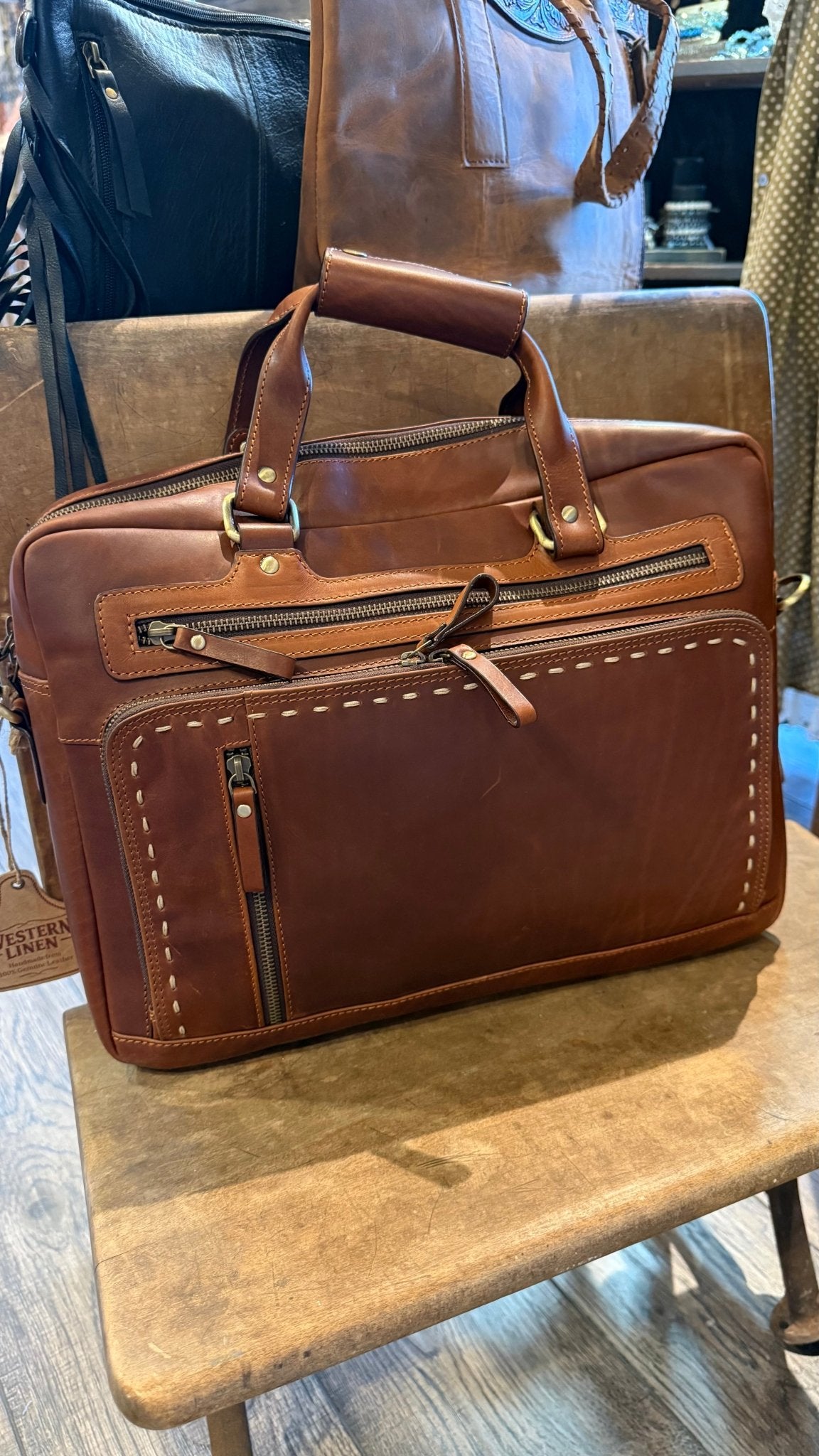 Brown Leather Computer Bag - Vintage Vault Boutique