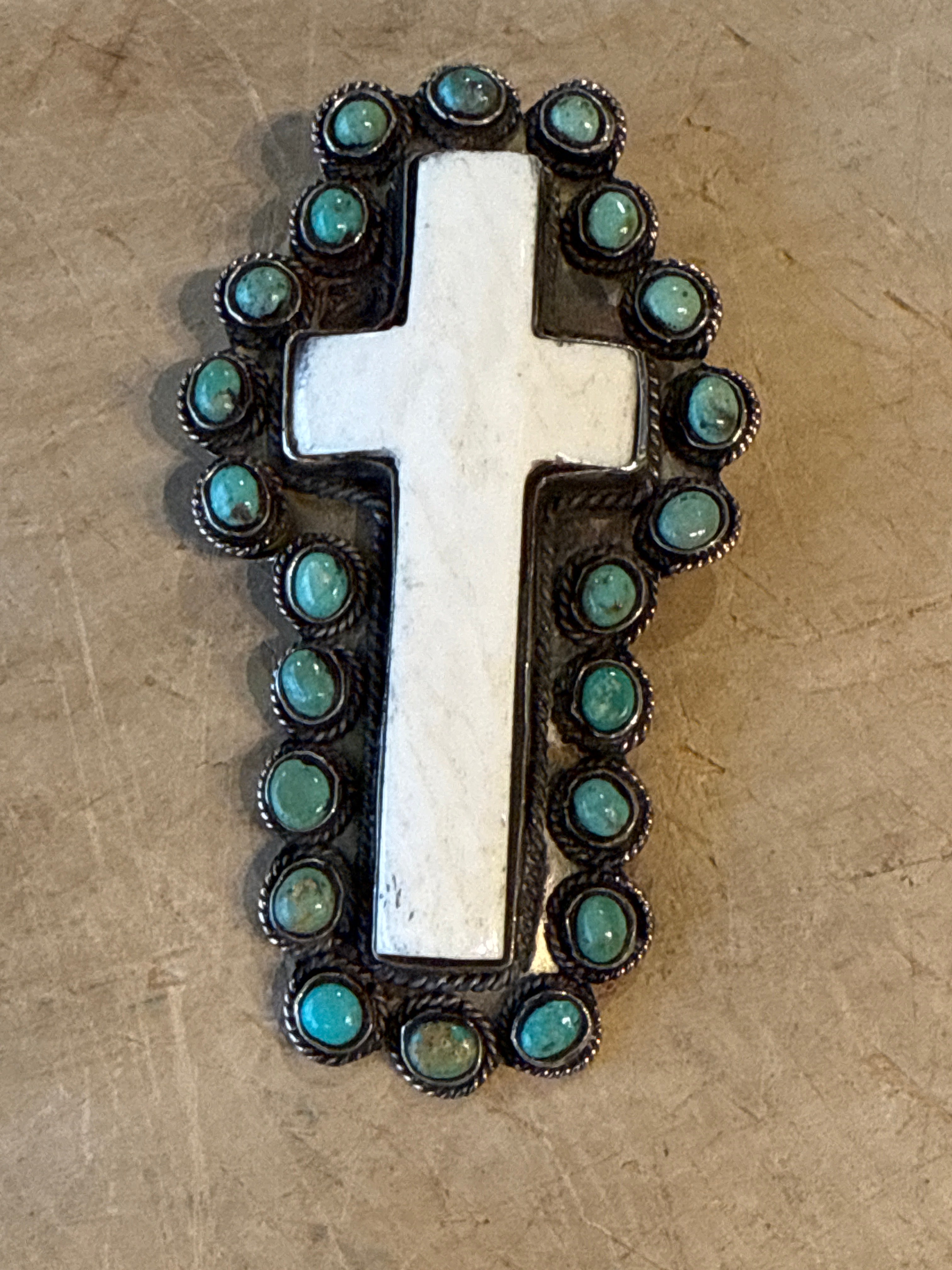 Bone Cross with Turquoise Pendant