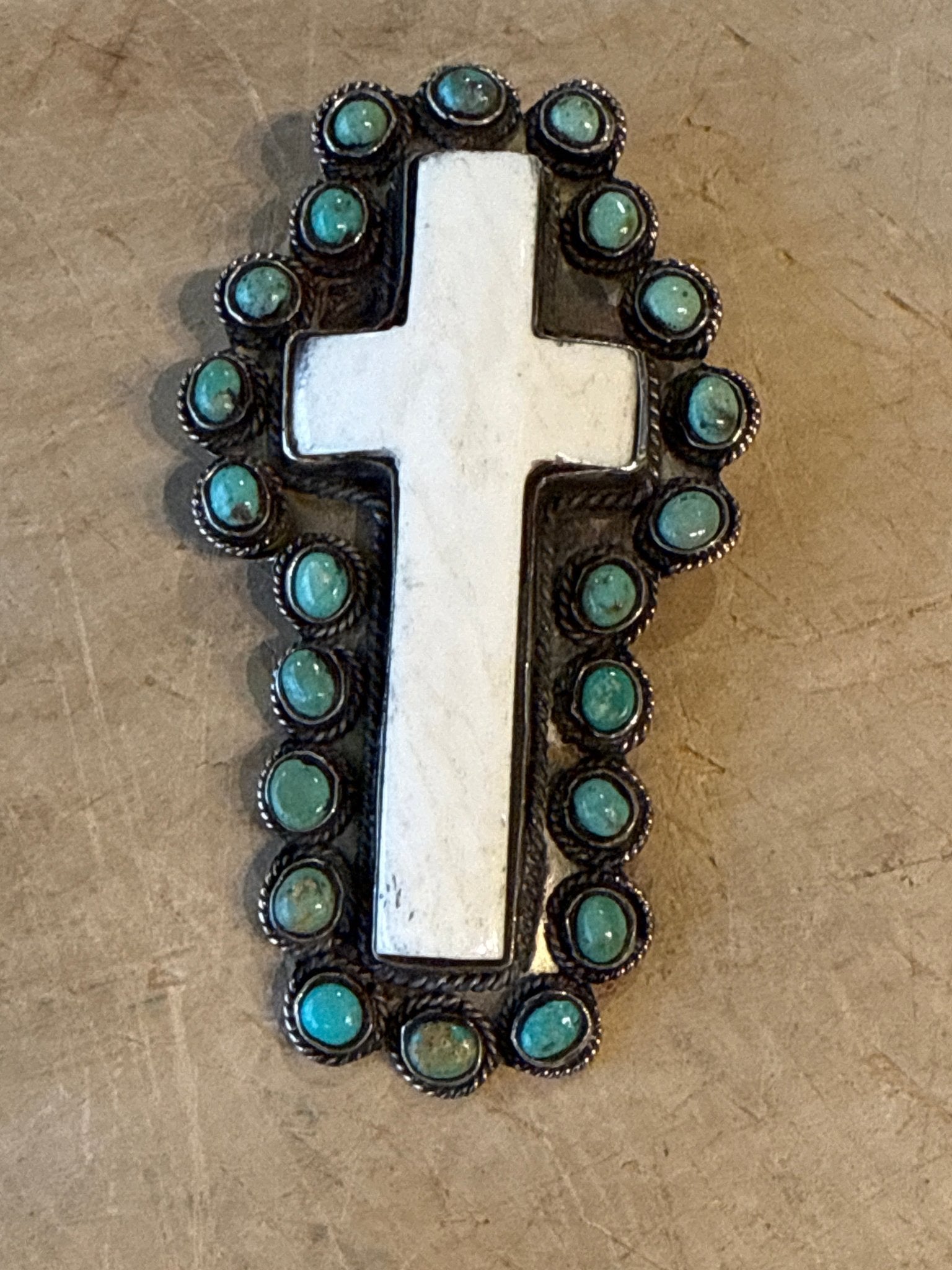 Bone Cross with Turquoise Pendant - Vintage Vault Boutique