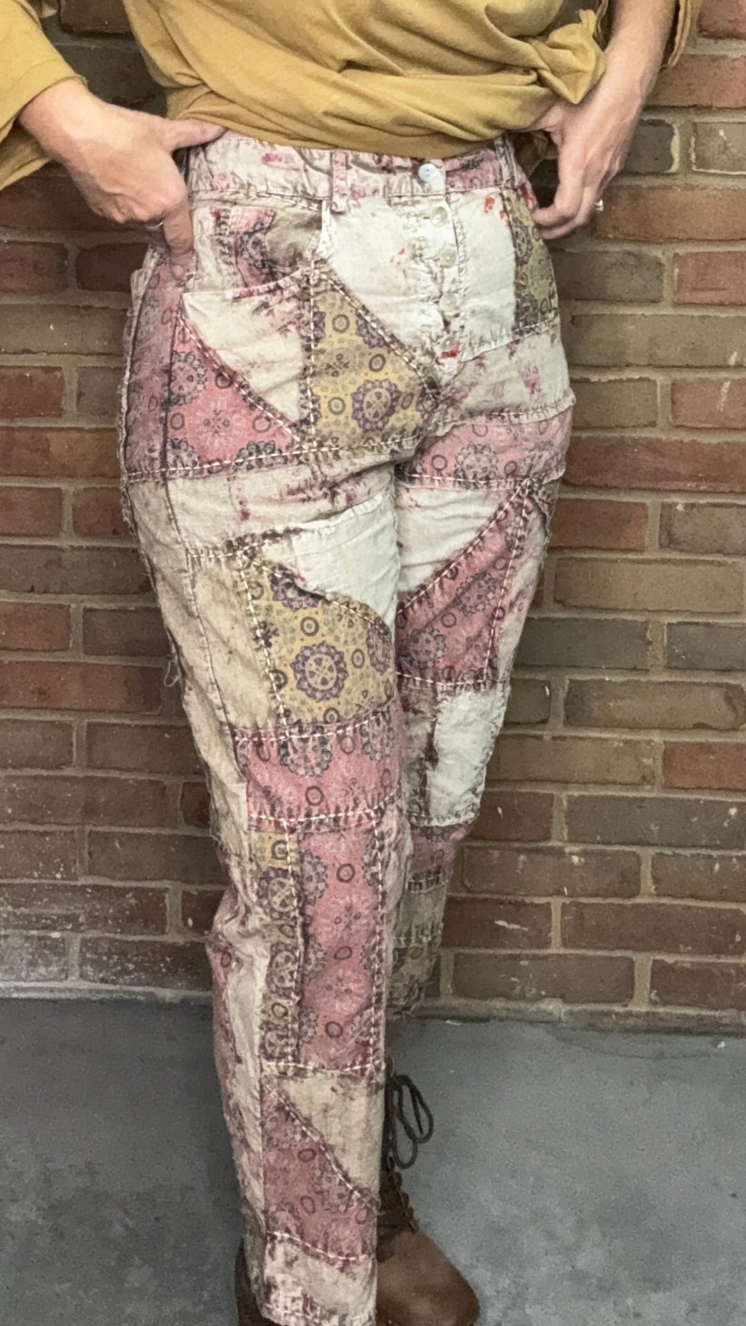 Lime Pink Patchwork Pants