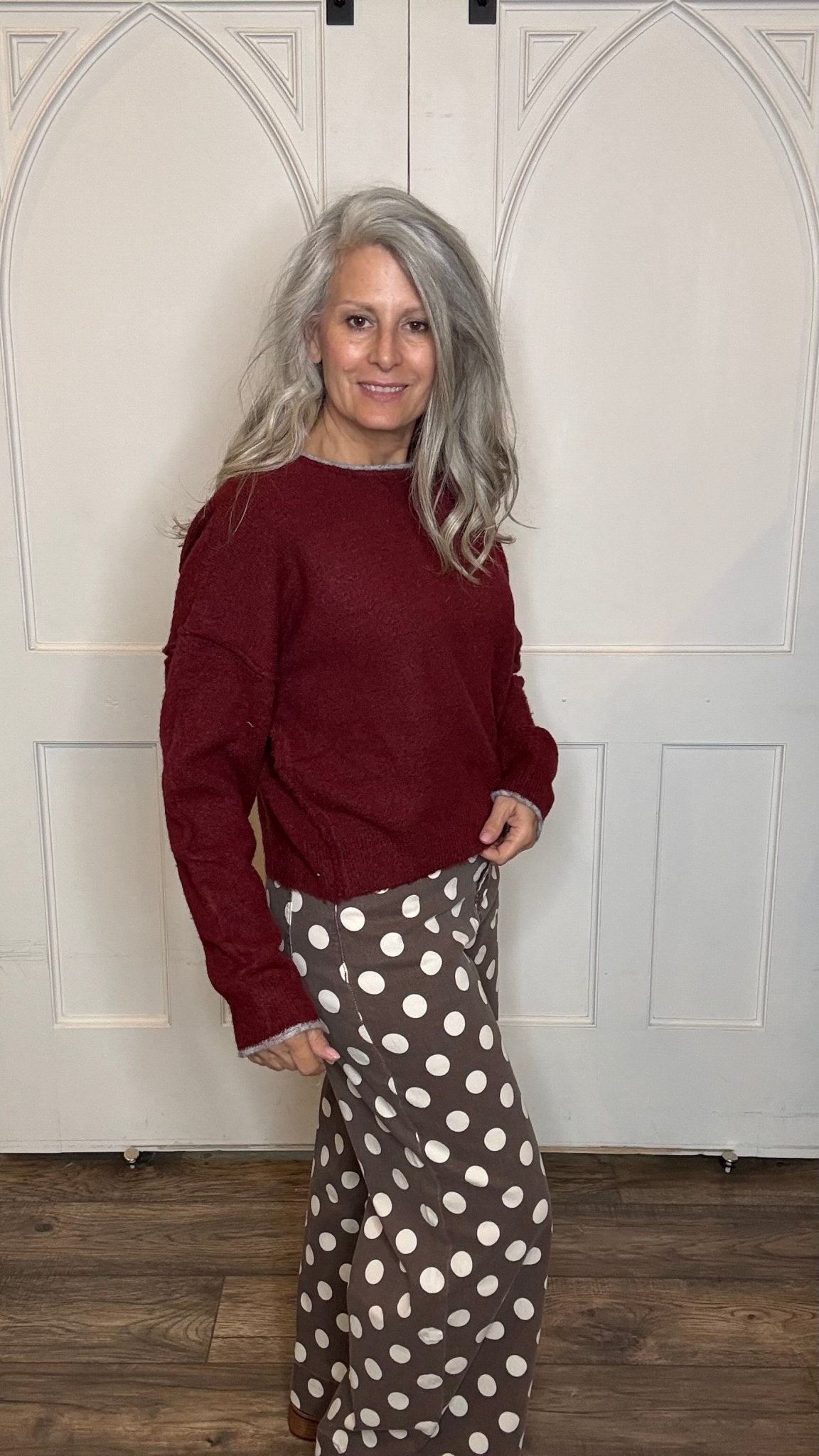 Wine Wide Neck Sweater - Vintage Vault Boutique
