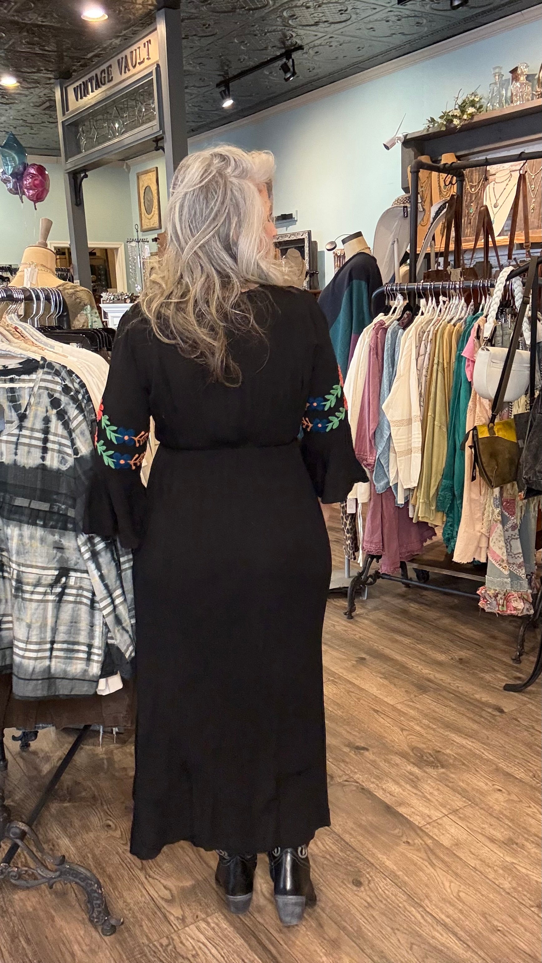 Black Embroidery Midi Dress