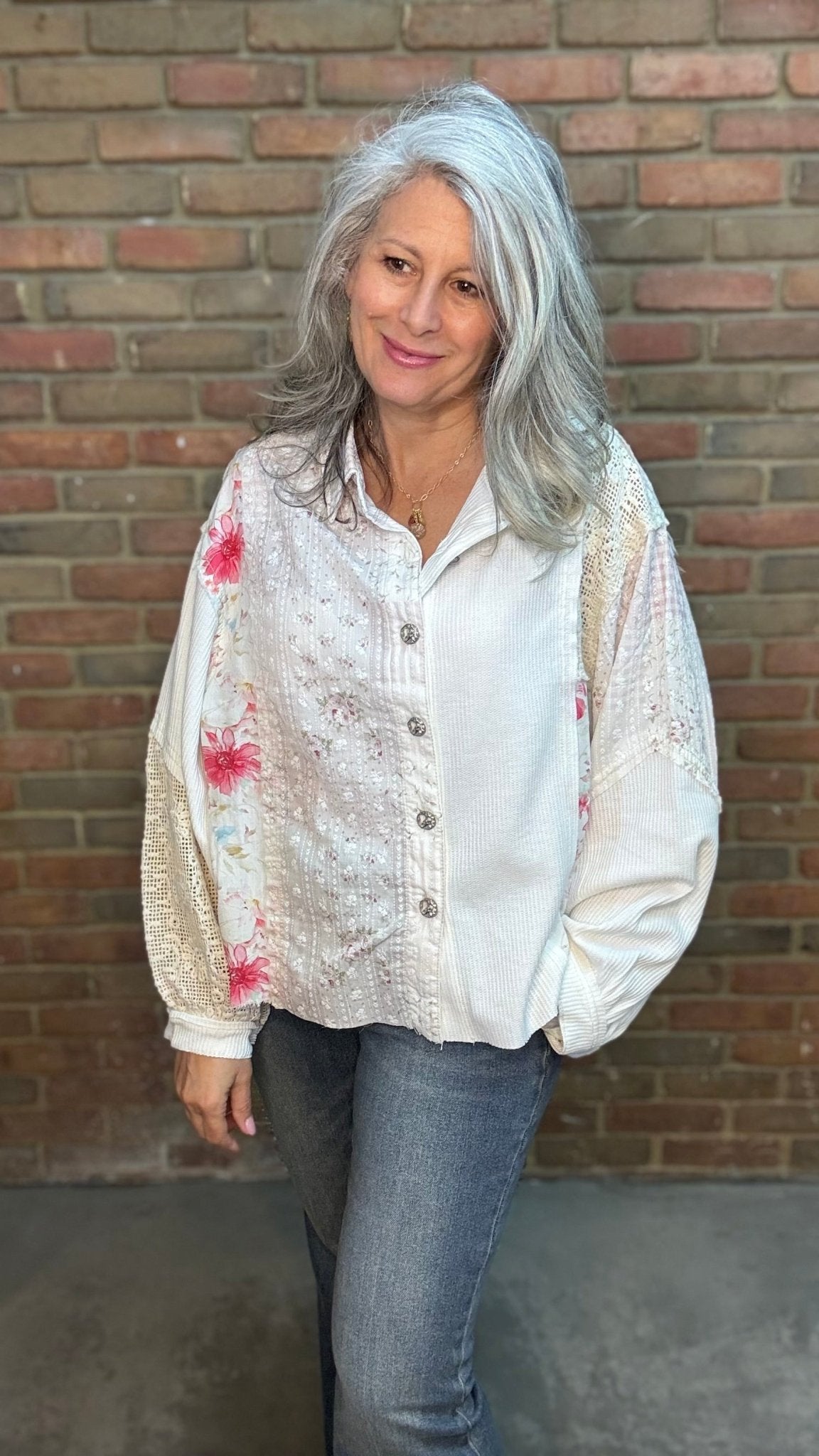 Balloon Sleeve Patchwork Shirt - Vintage Vault Boutique