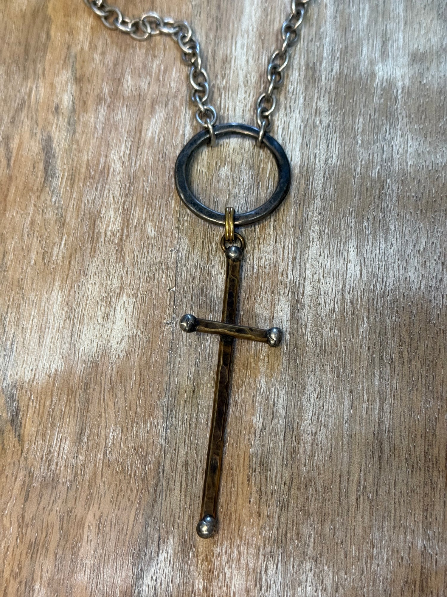 Custom Stick Cross on Circle Necklace