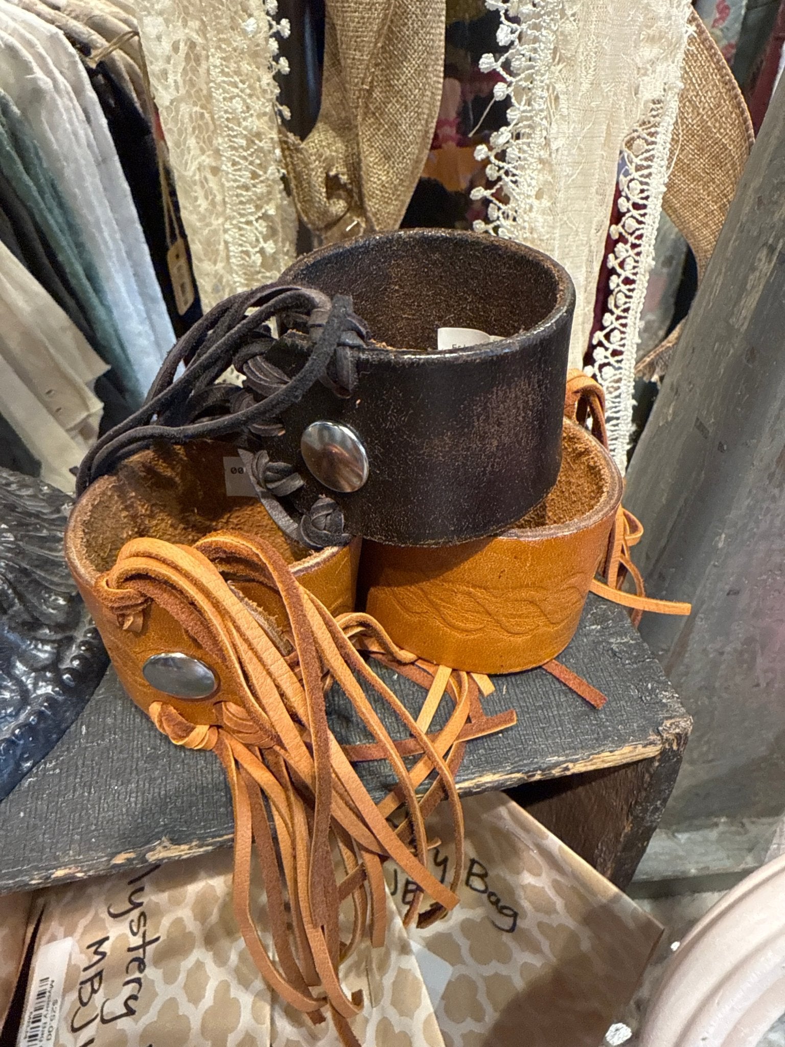Fringey Leather Cuff - Vintage Vault Boutique