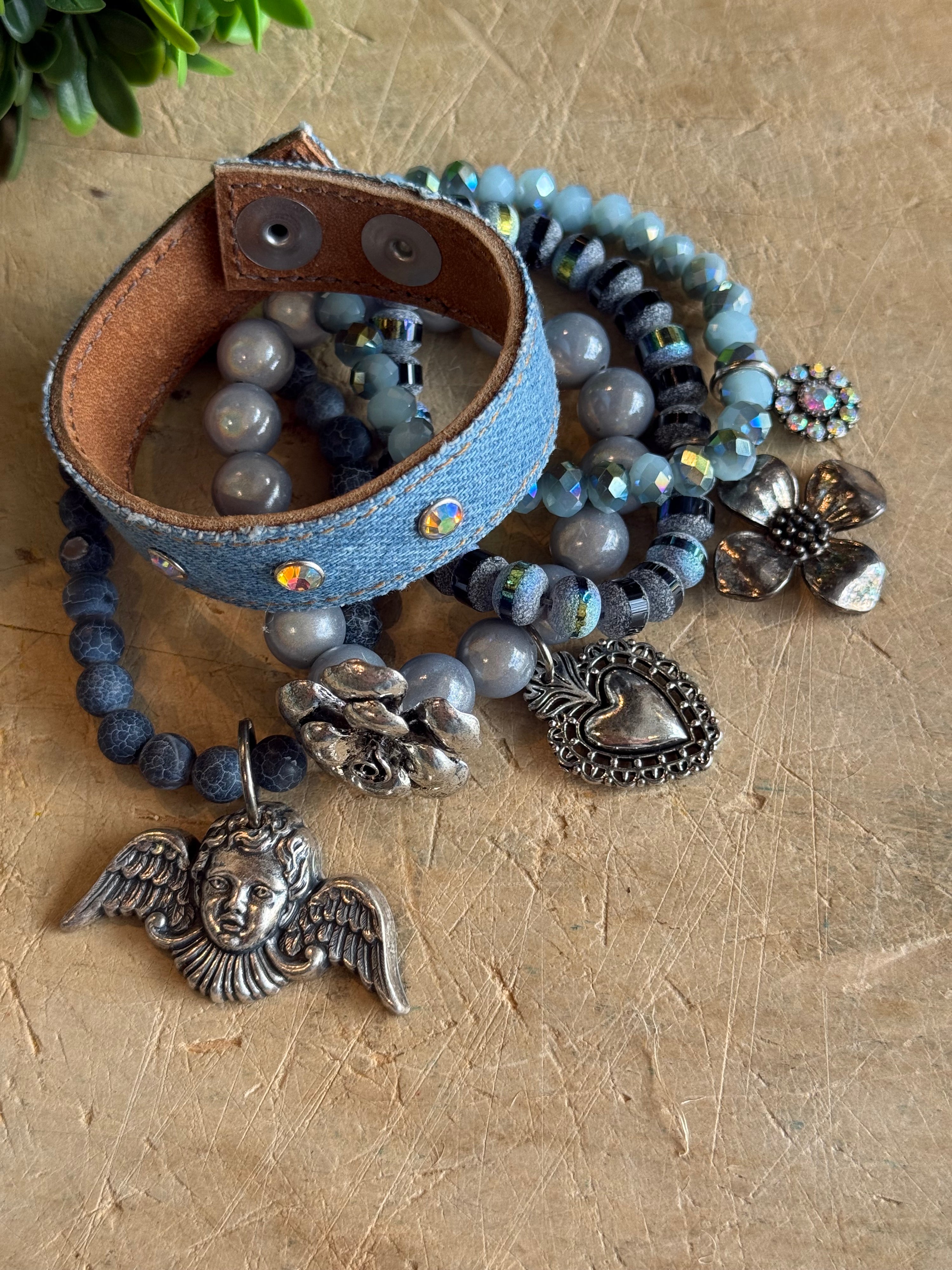 Denim Cherub Love Bracelet Stack