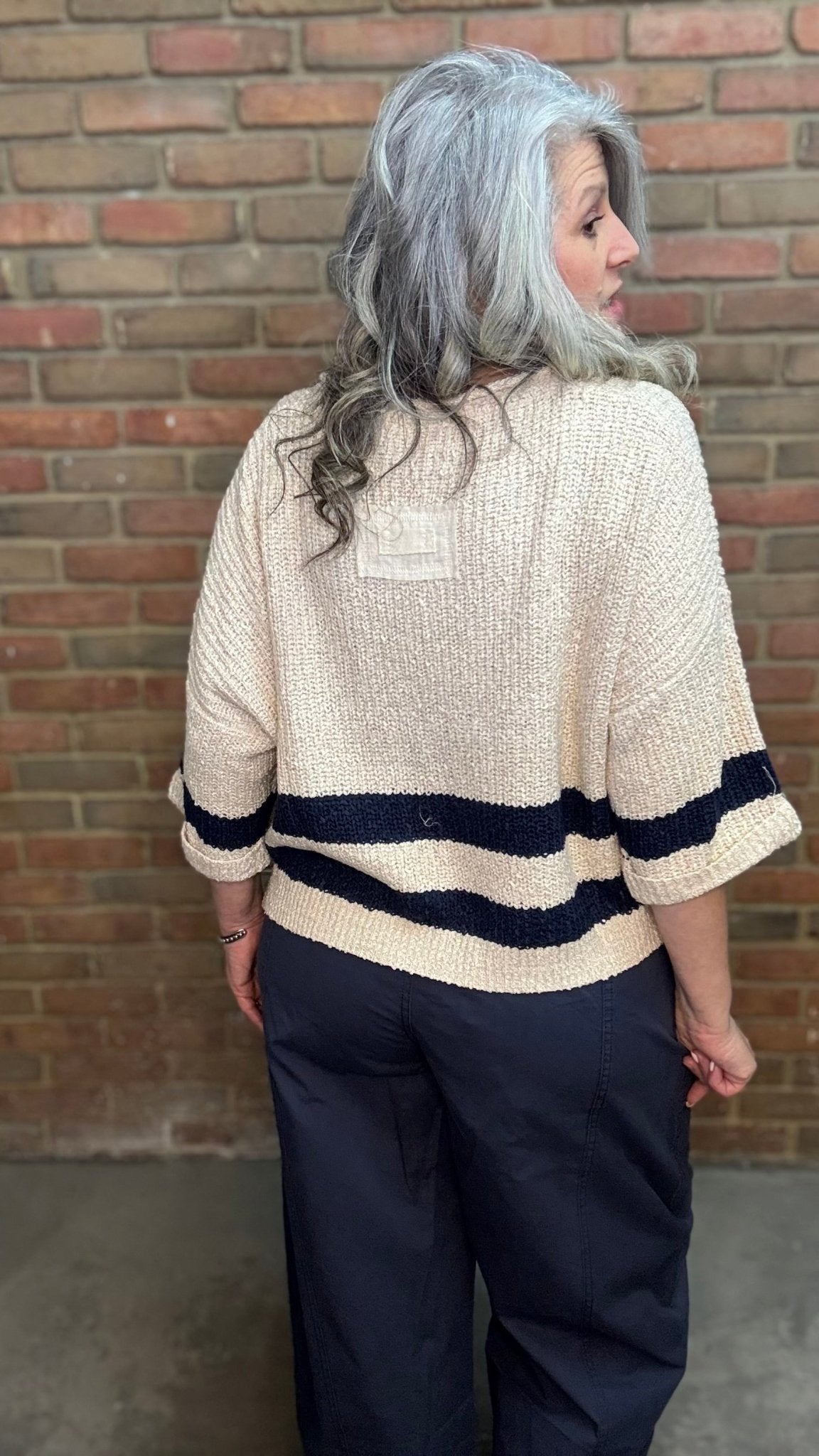 Navy Striped Bottom Sweater - Vintage Vault Boutique