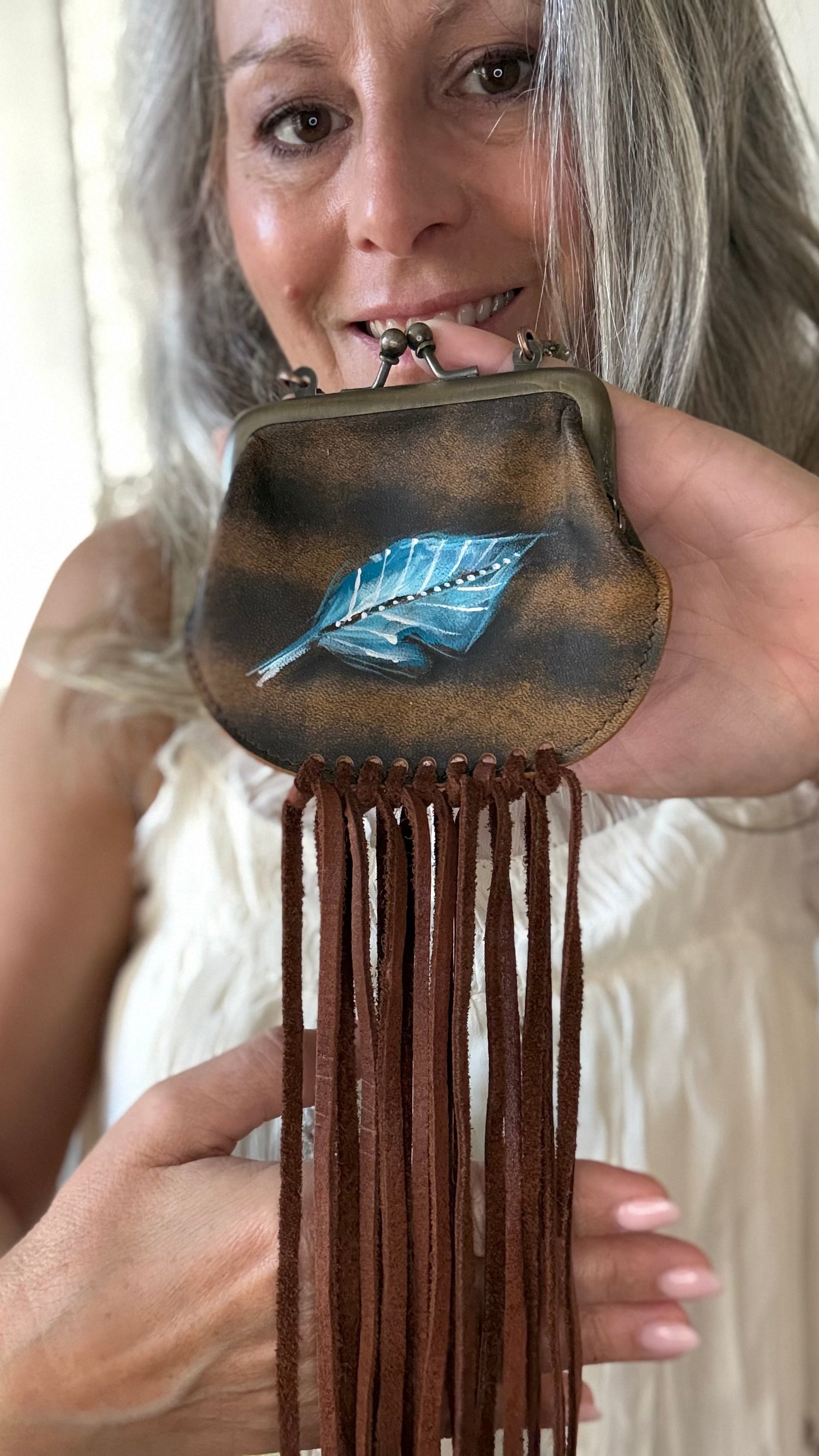 Feather Painted Coin Purse Necklace