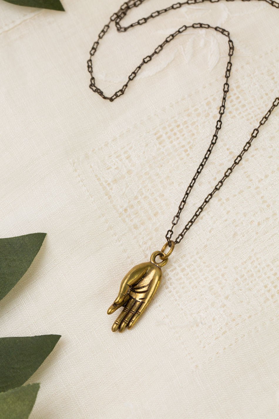 Guidance Thai Antique Brass Hand Simple Necklace 002-2N - Vintage Vault Boutique