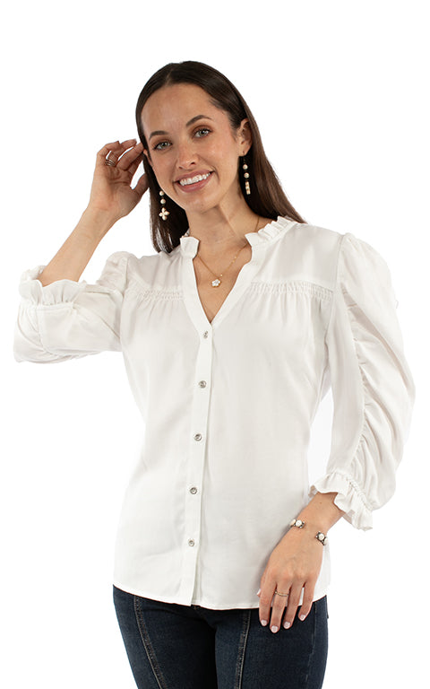 Button Front V-Neck Blouse