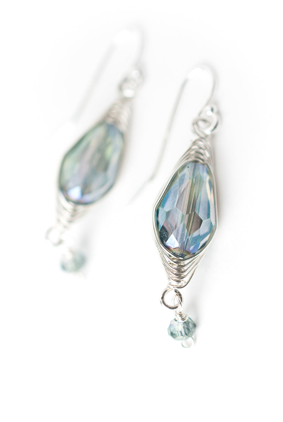 Herringbone Blue Green Crystal Earrings 063E