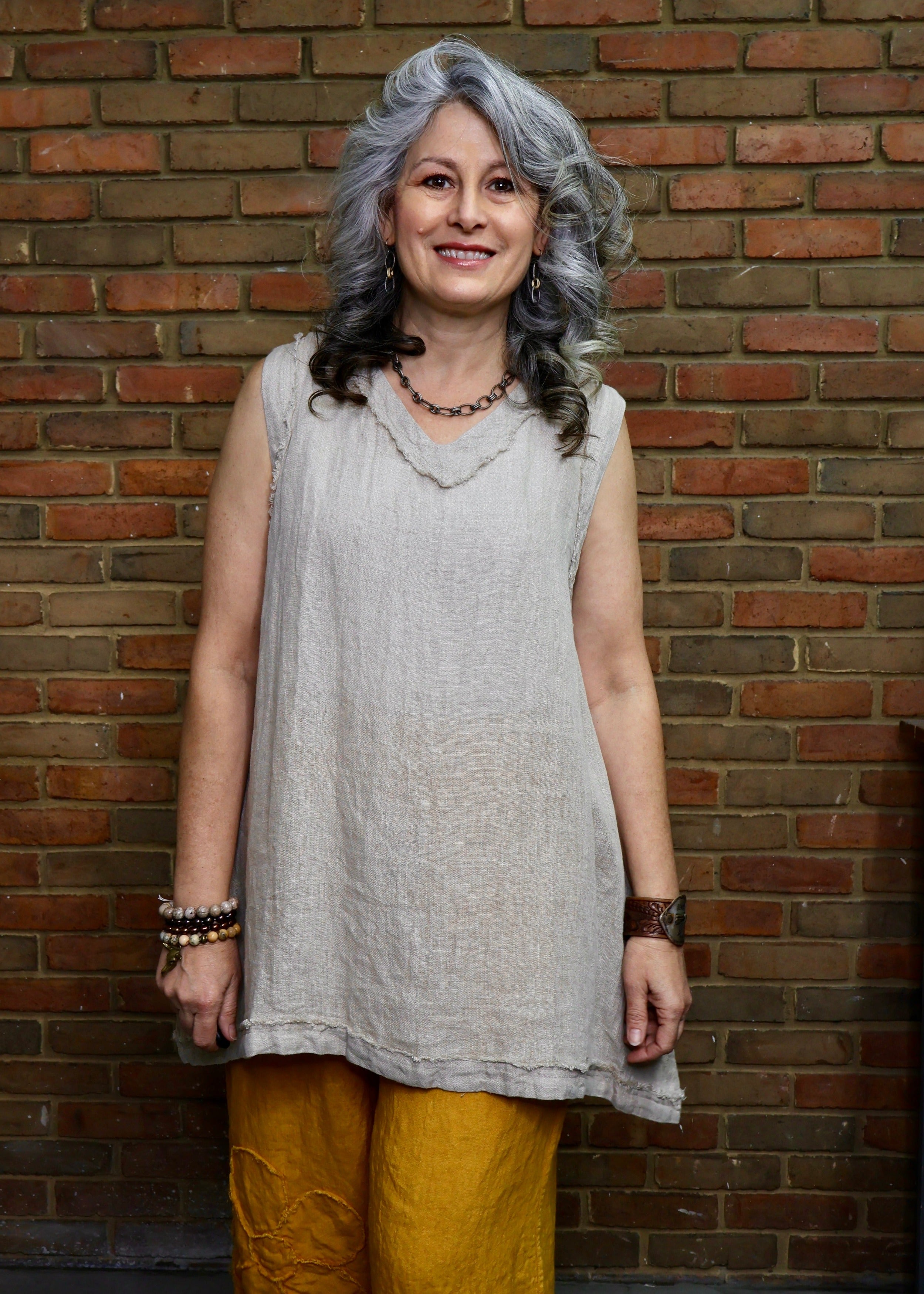 V-Neck Mesh Tank - Natural