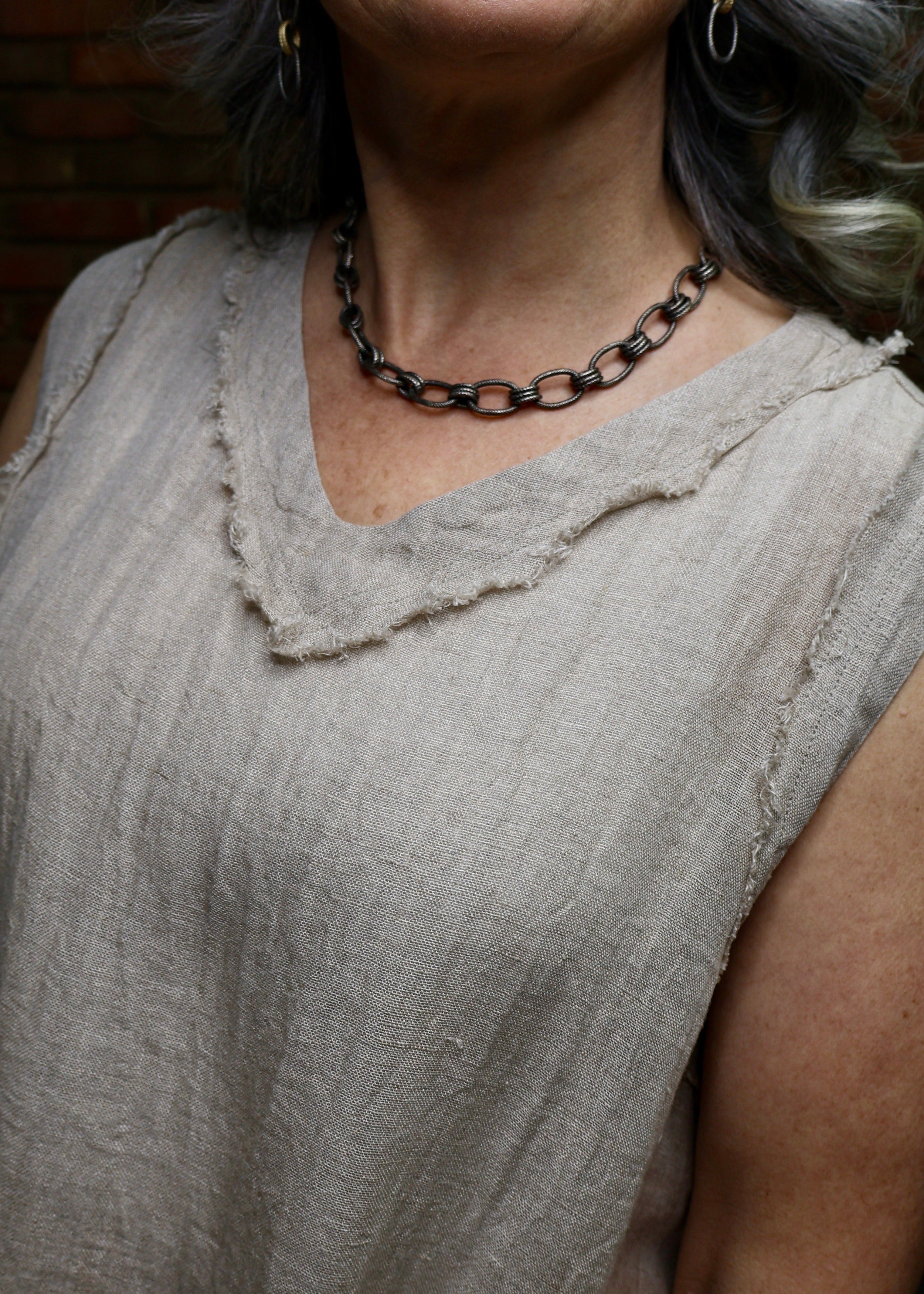 V-Neck Mesh Tank - Natural