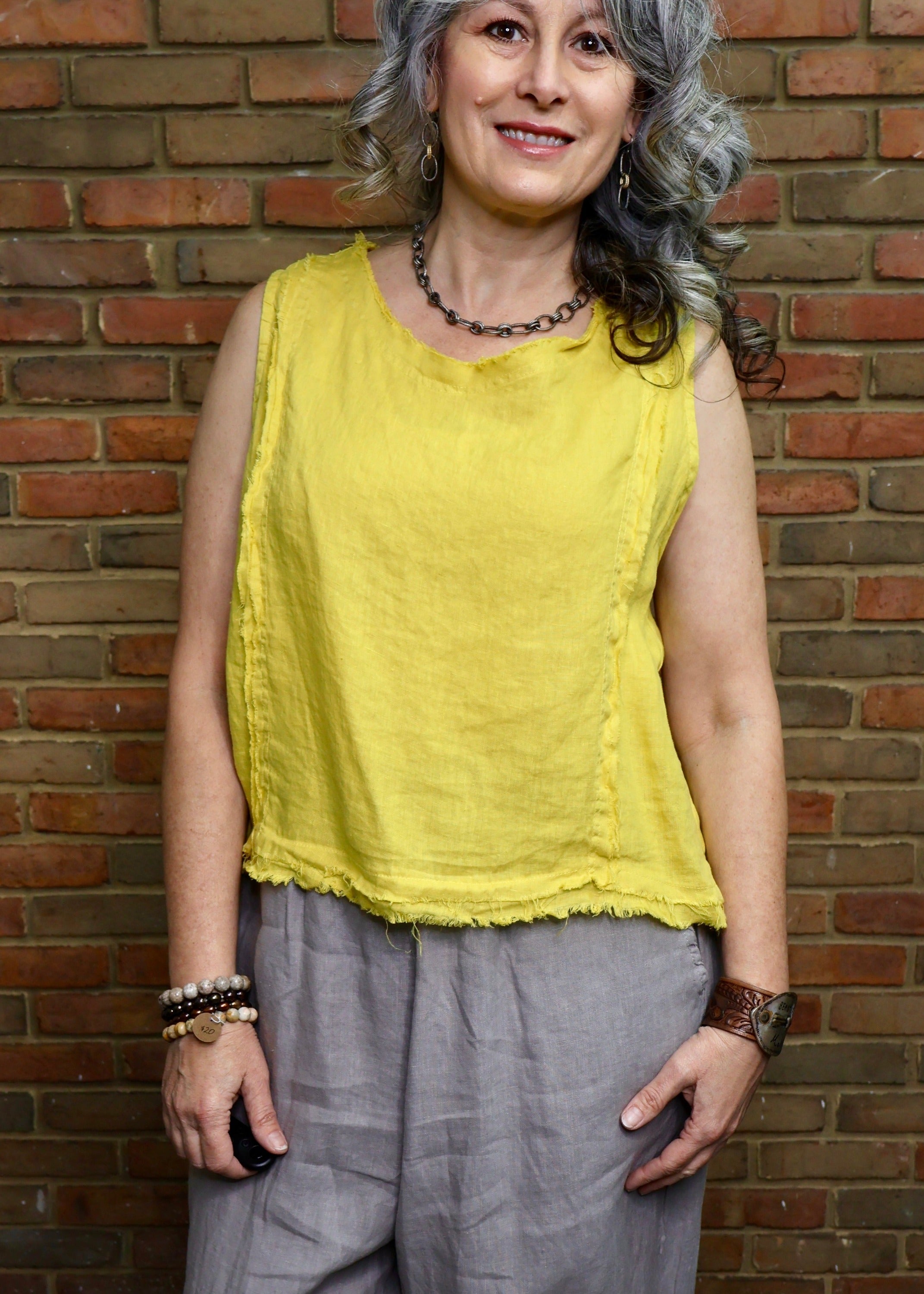 Raw Edge Sleeveless Top - Ceylon Yellow