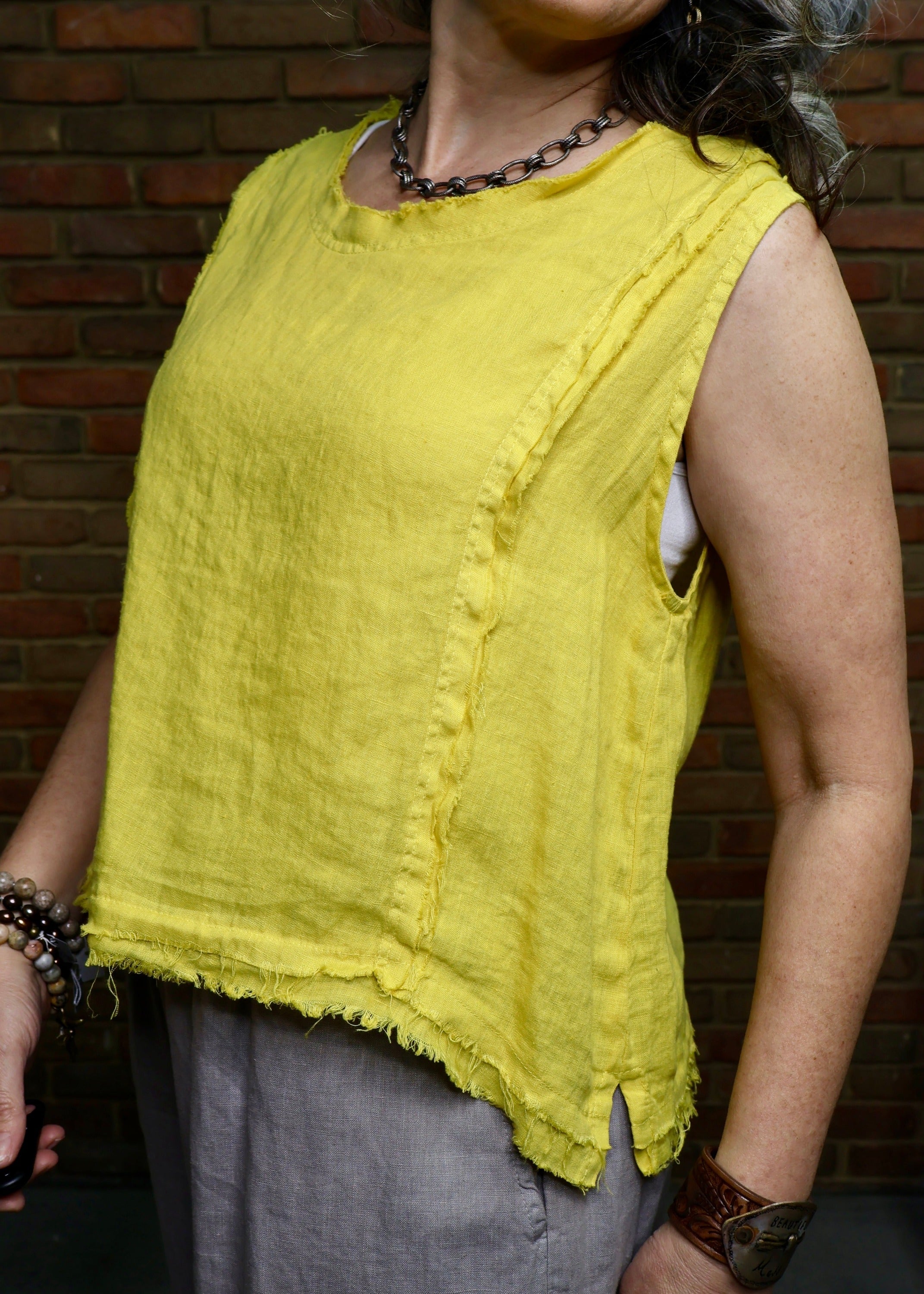 Raw Edge Sleeveless Top - Ceylon Yellow