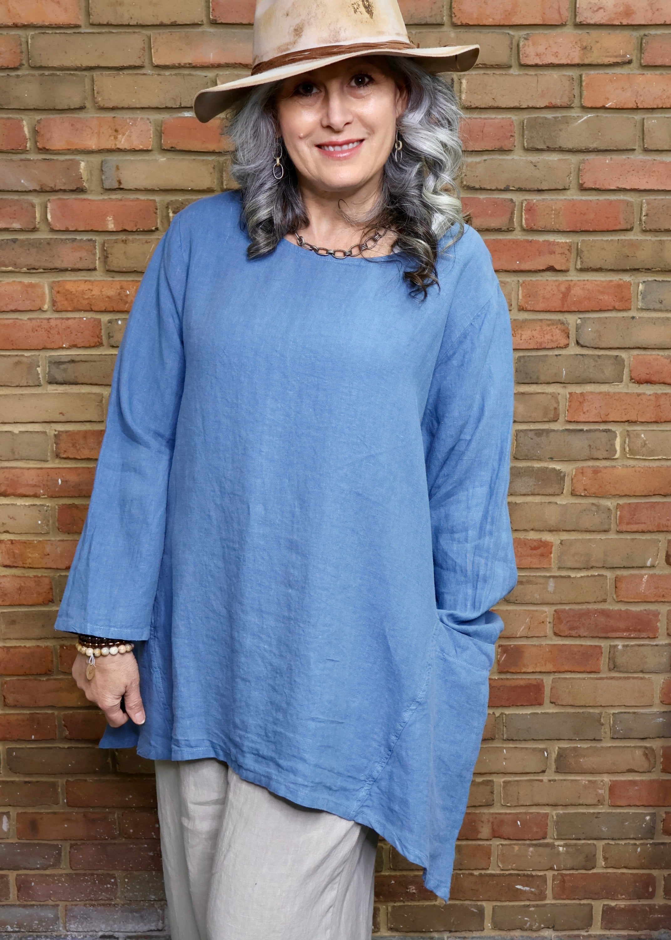 Round Neck Long Sleeve Tunic - Provincial Blue Medium