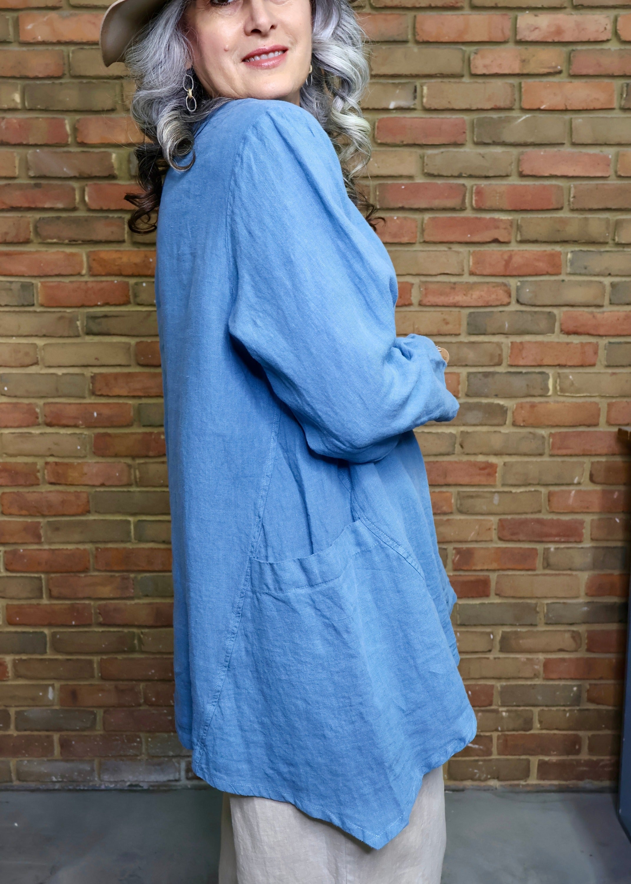 Round Neck Long Sleeve Tunic - Provincial Blue Medium