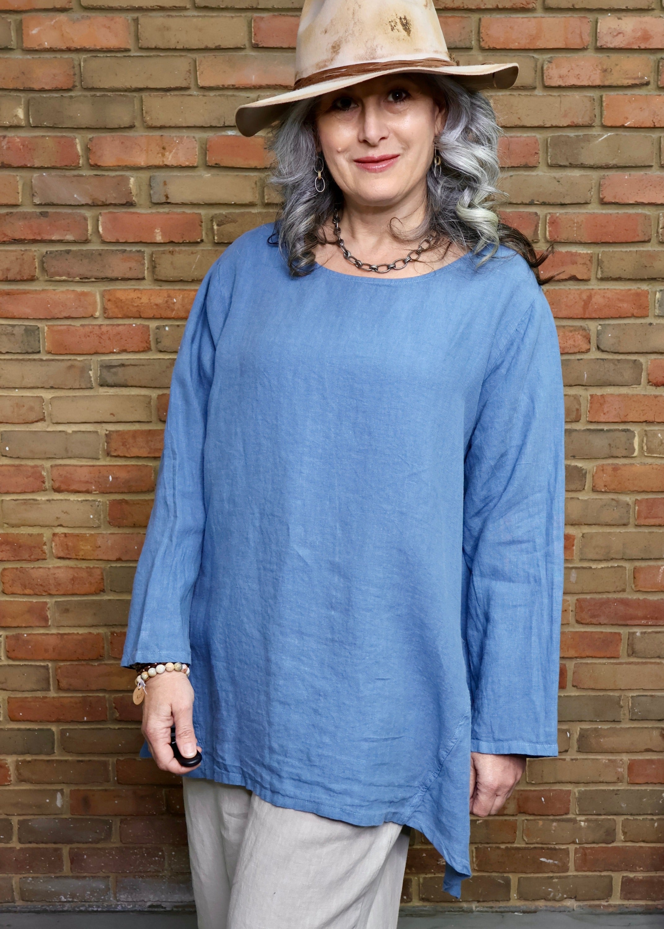 Round Neck Long Sleeve Tunic - Provincial Blue Medium