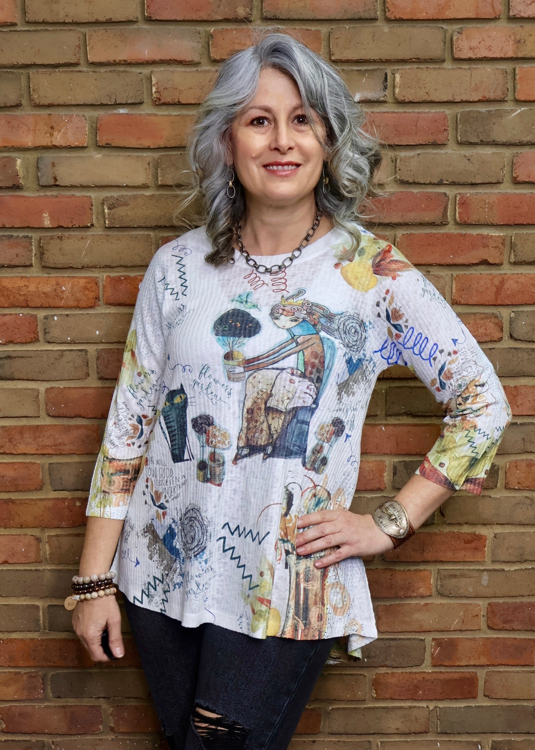 Mother Nature 3Quarter Sleeve Ribbed Crew Top