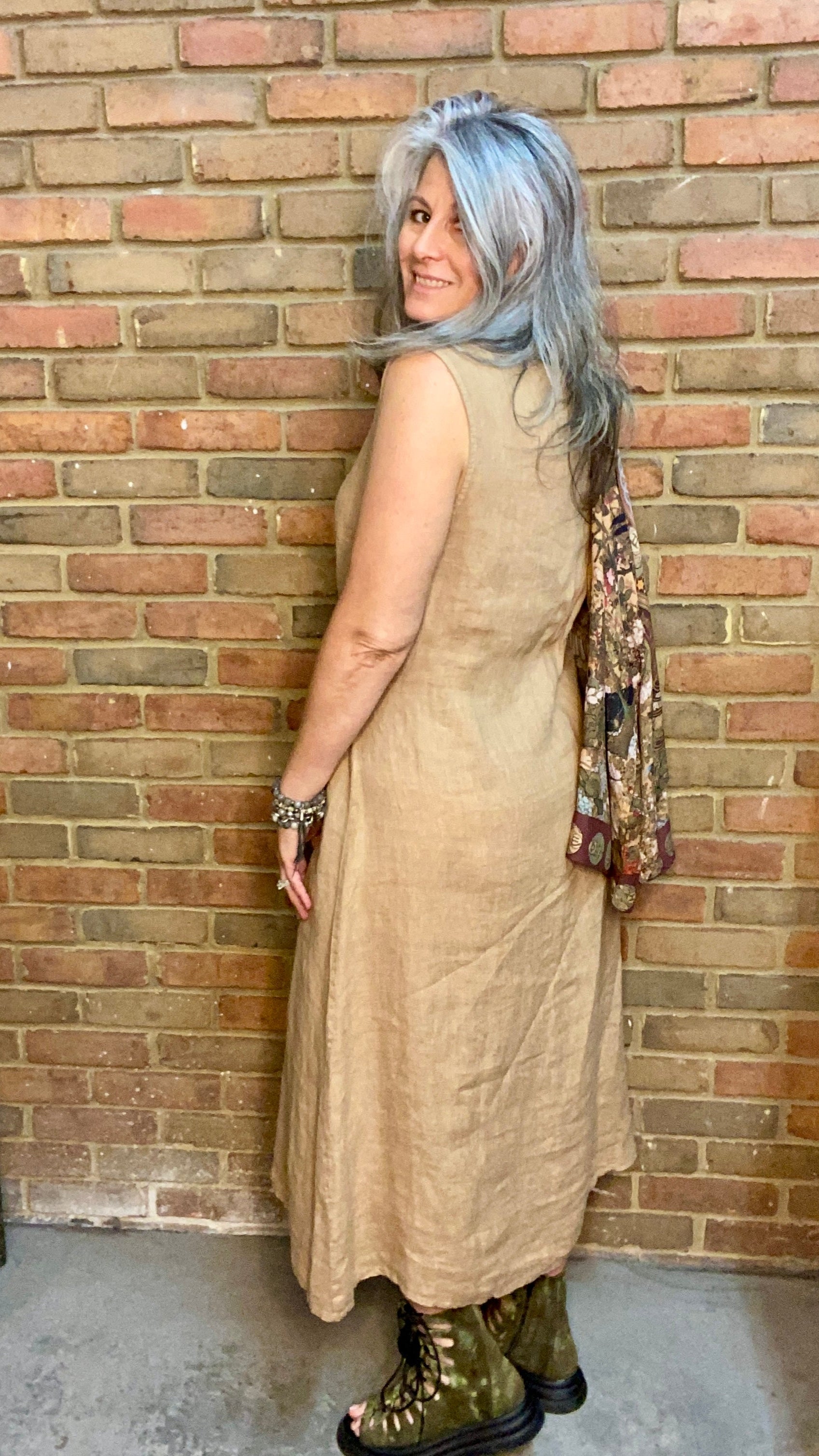 Long Carmel Linen Dress