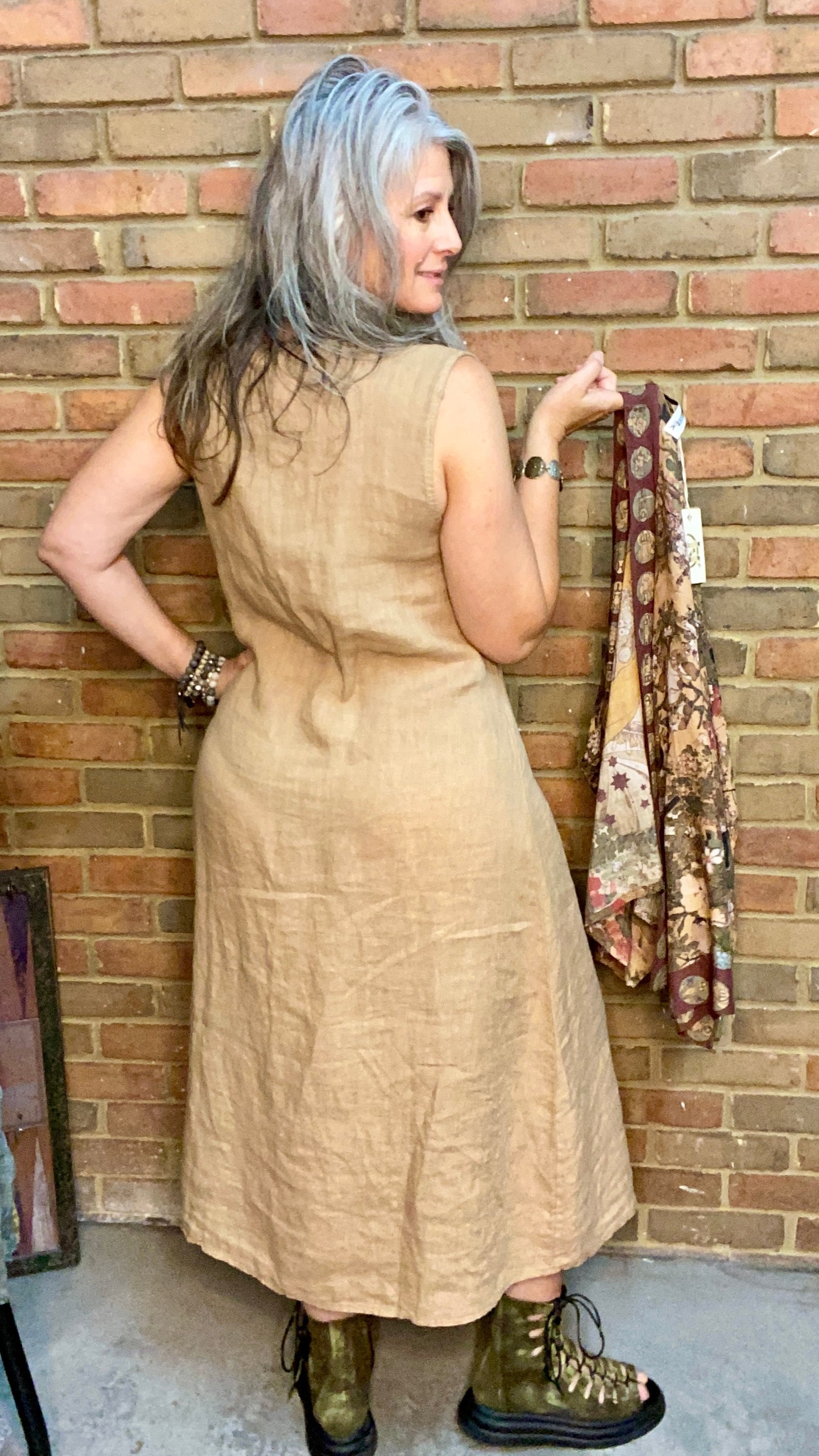 Long Carmel Linen Dress