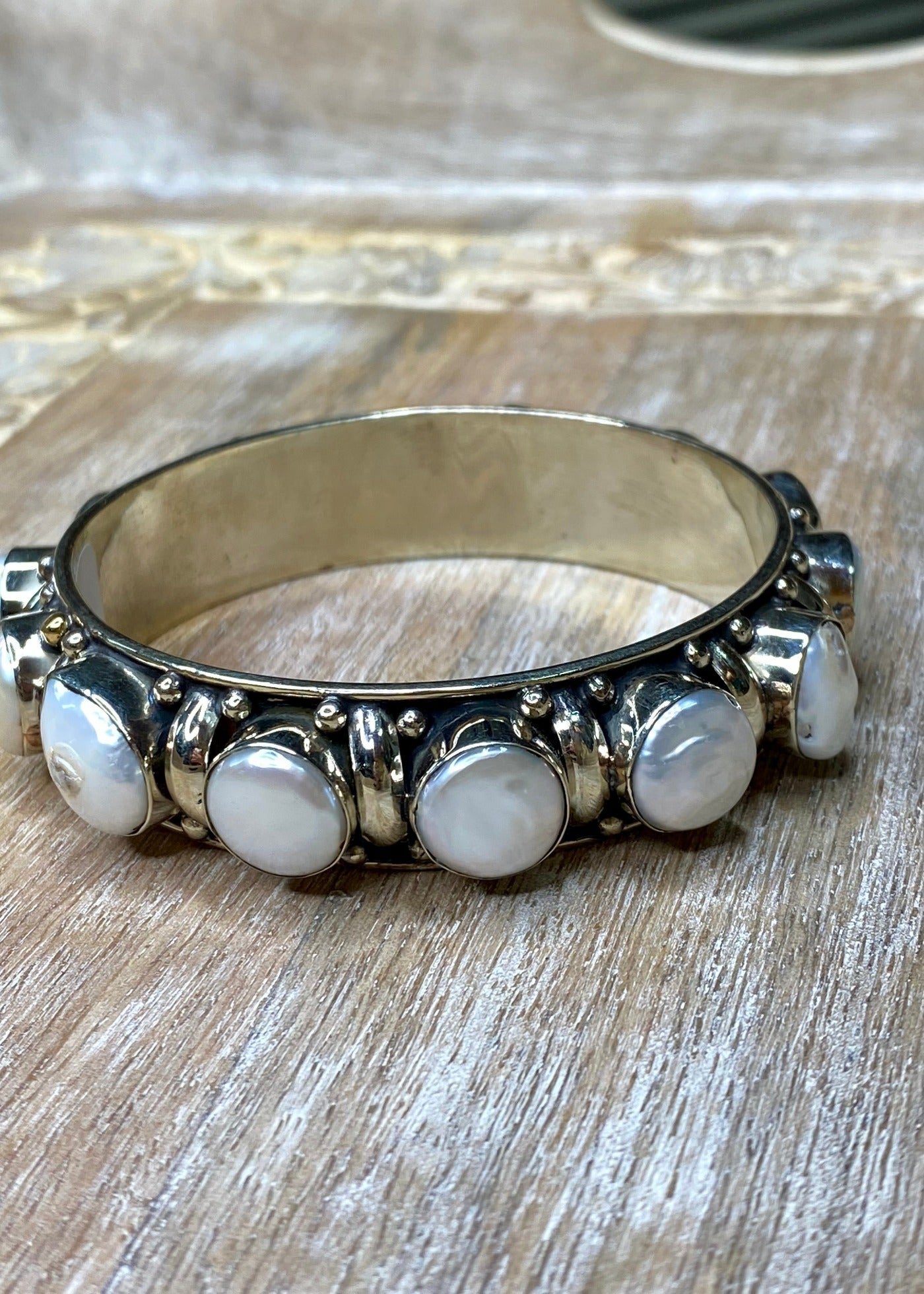 Semi Precious Stone and Silver Bangle Bracelet - Vintage Vault Boutique
