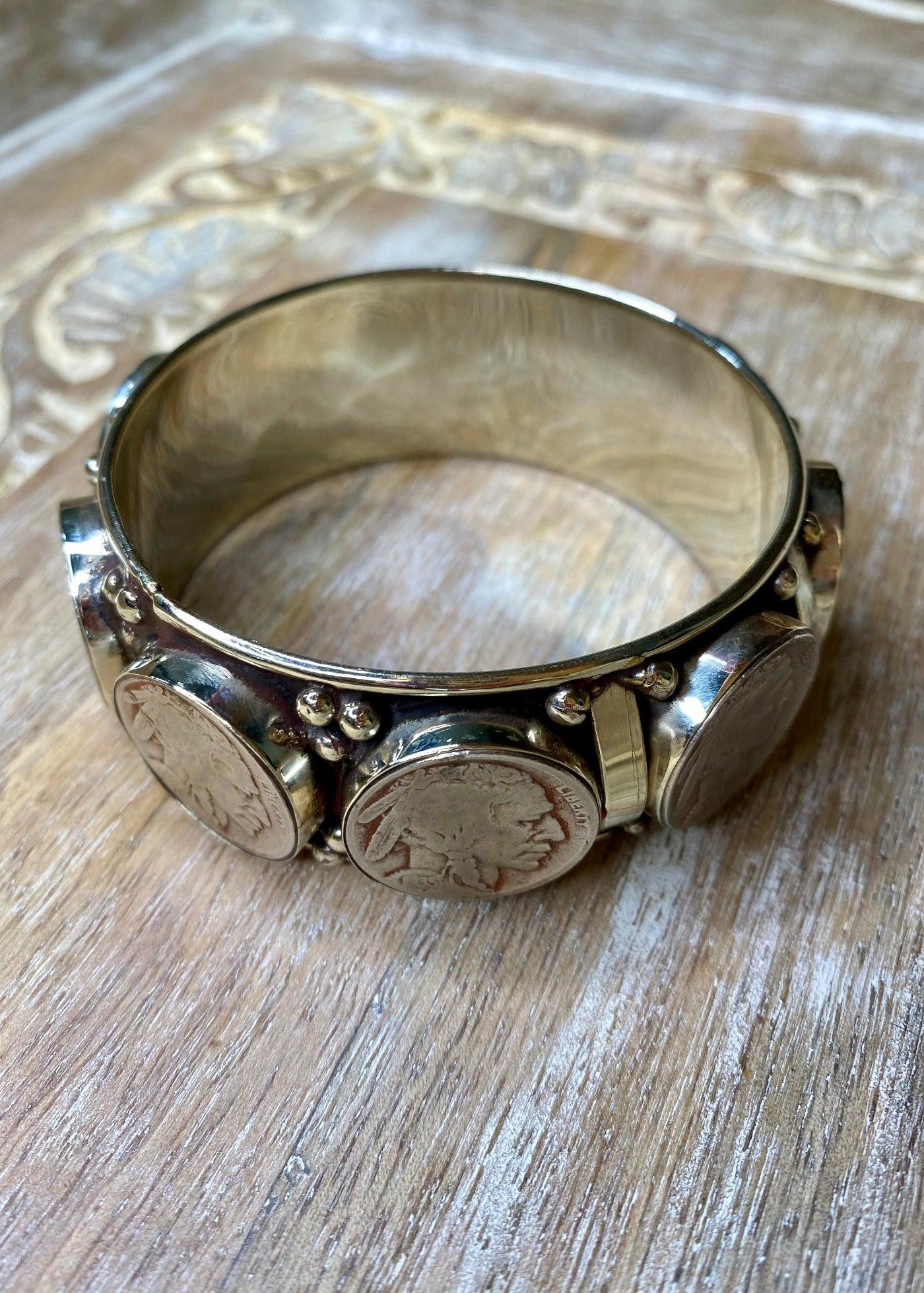 Coin and Silver Bangle Bracelet - Vintage Vault Boutique