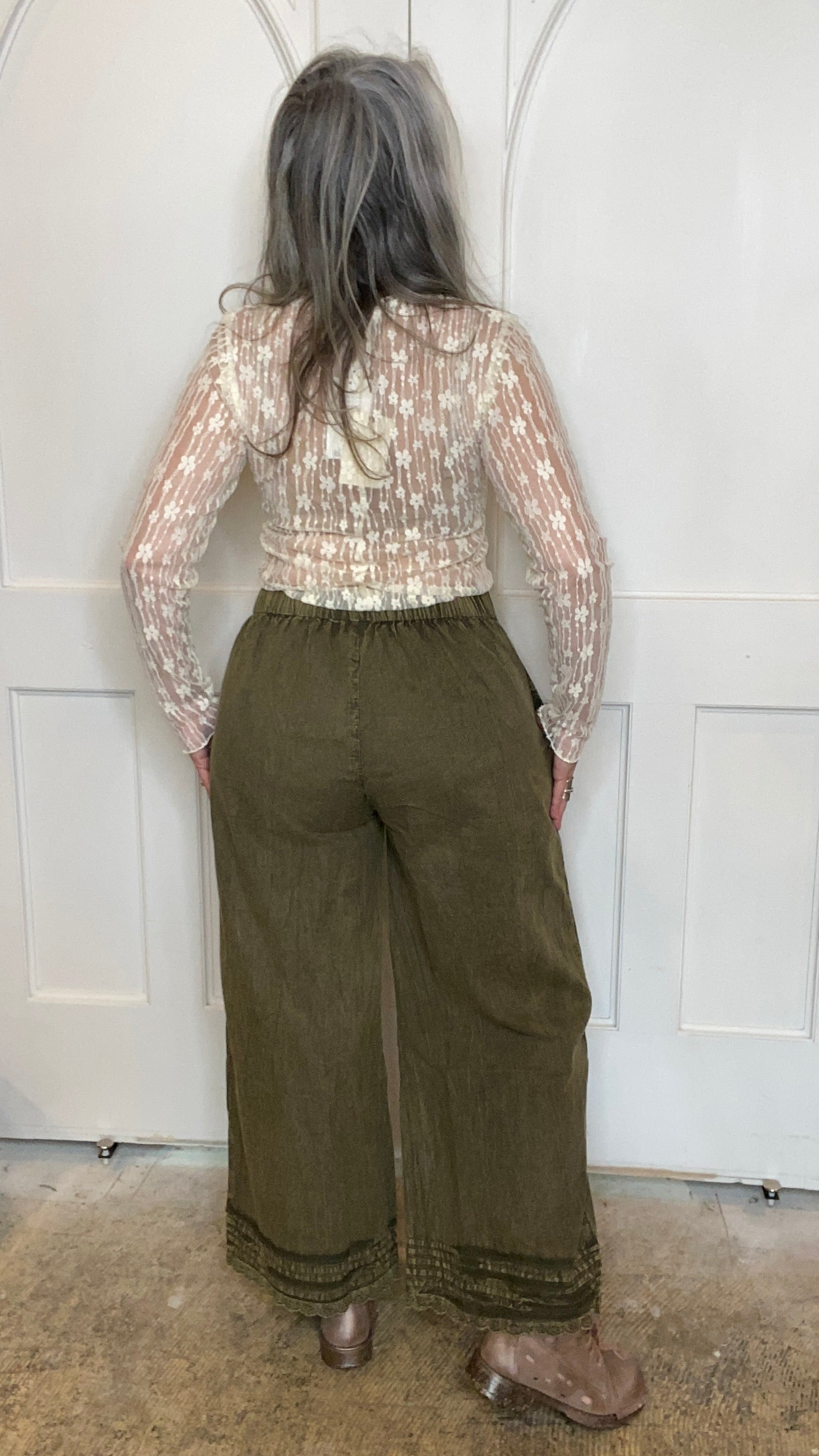 Elastic Waist Pants in Moss Green