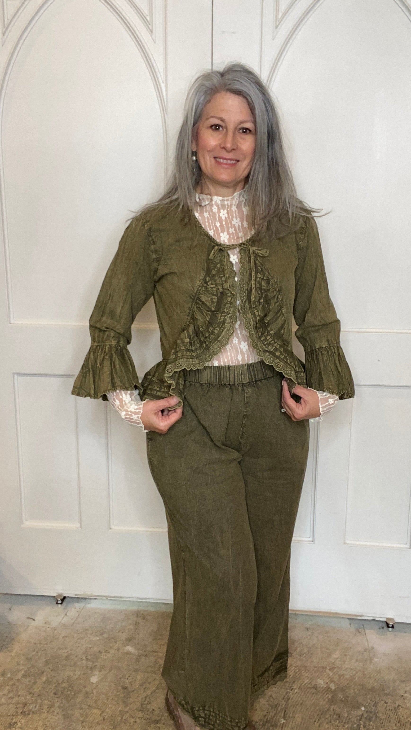 Elastic Waist Pants in Moss Green