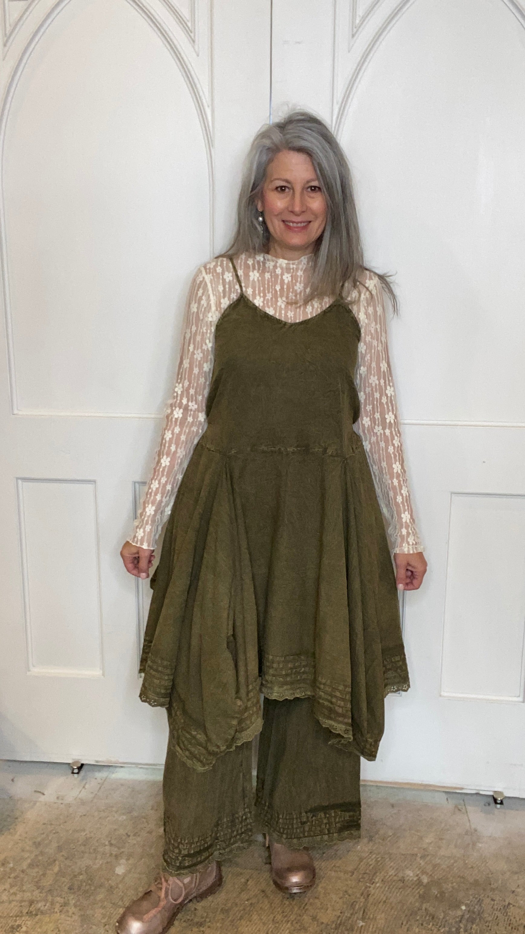 Fit and Flare Tank Dress with Tucks and Lace M & XL
