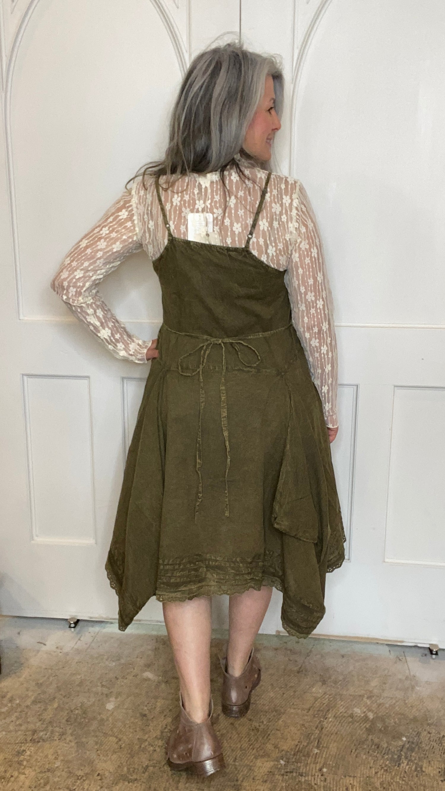 Fit and Flare Tank Dress with Tucks and Lace M & XL