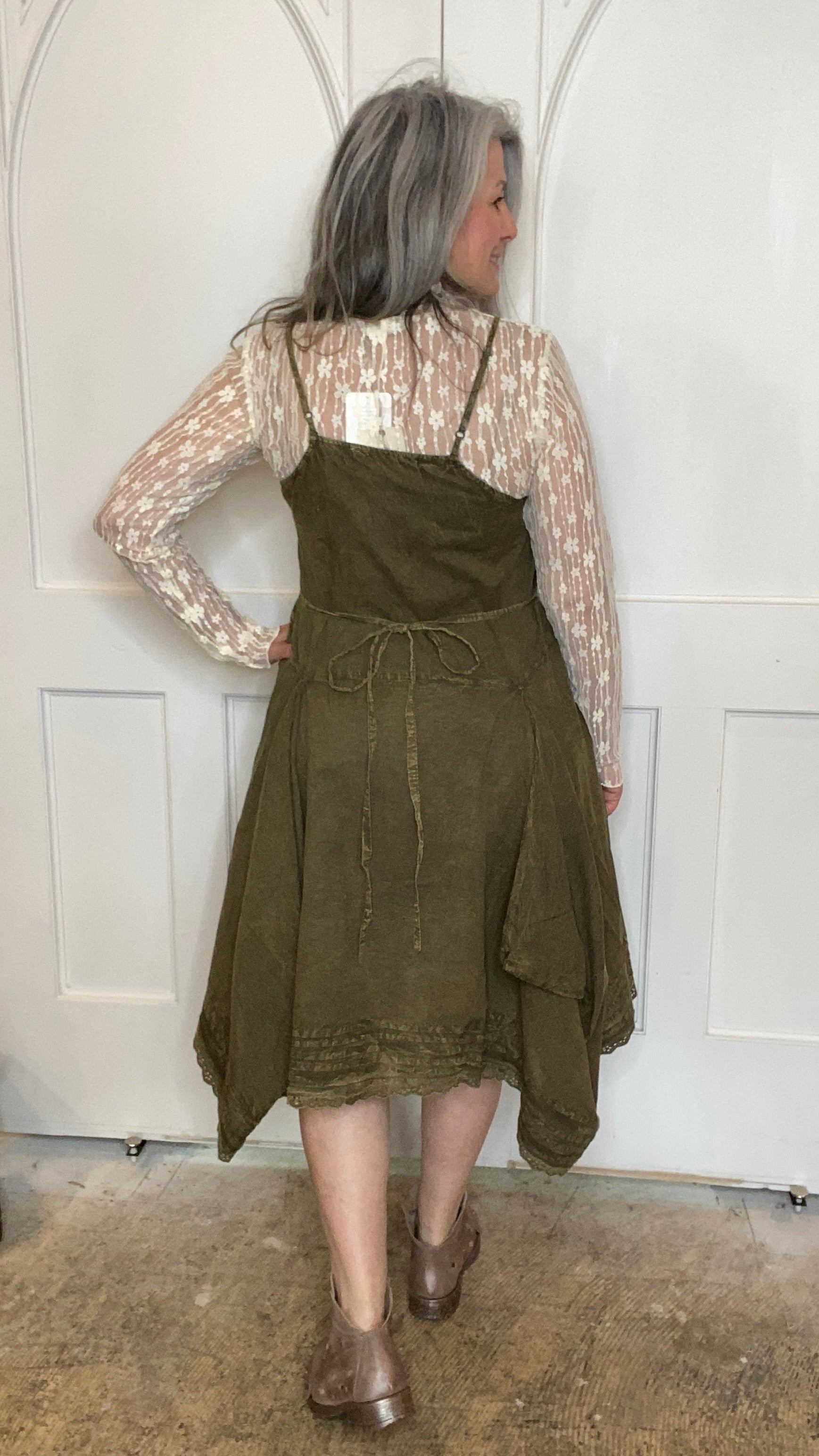 Fit and Flare Tank Dress with Tucks and Lace M & XL