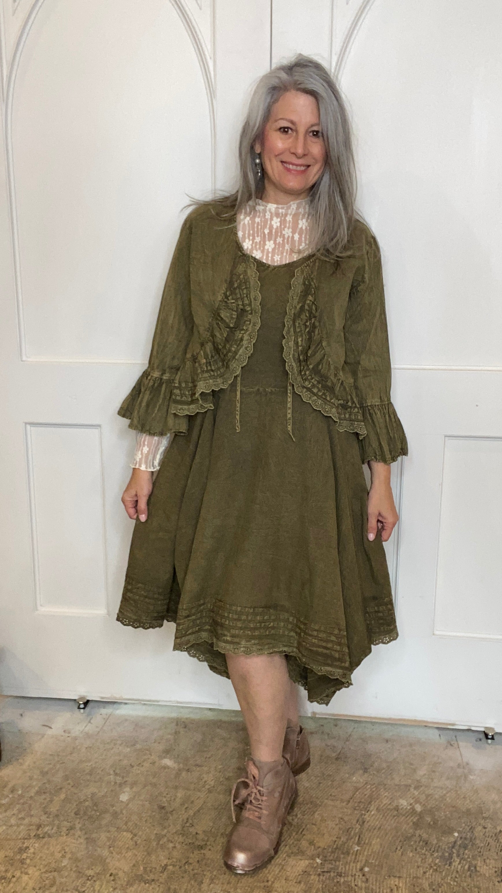 Fit and Flare Tank Dress with Tucks and Lace M & XL