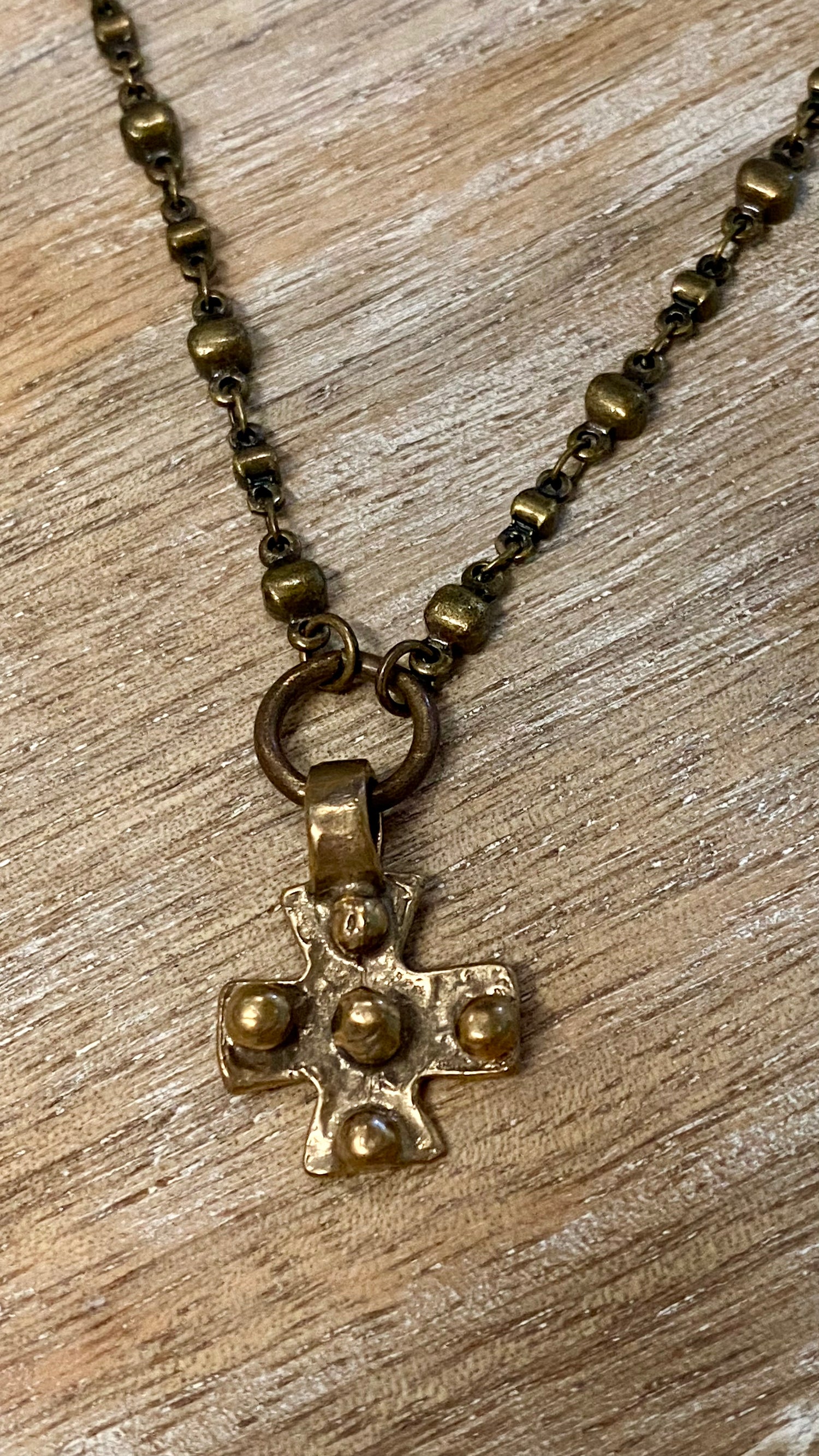 OFK Bronze Cross on Antique Brass Chain Necklace N052