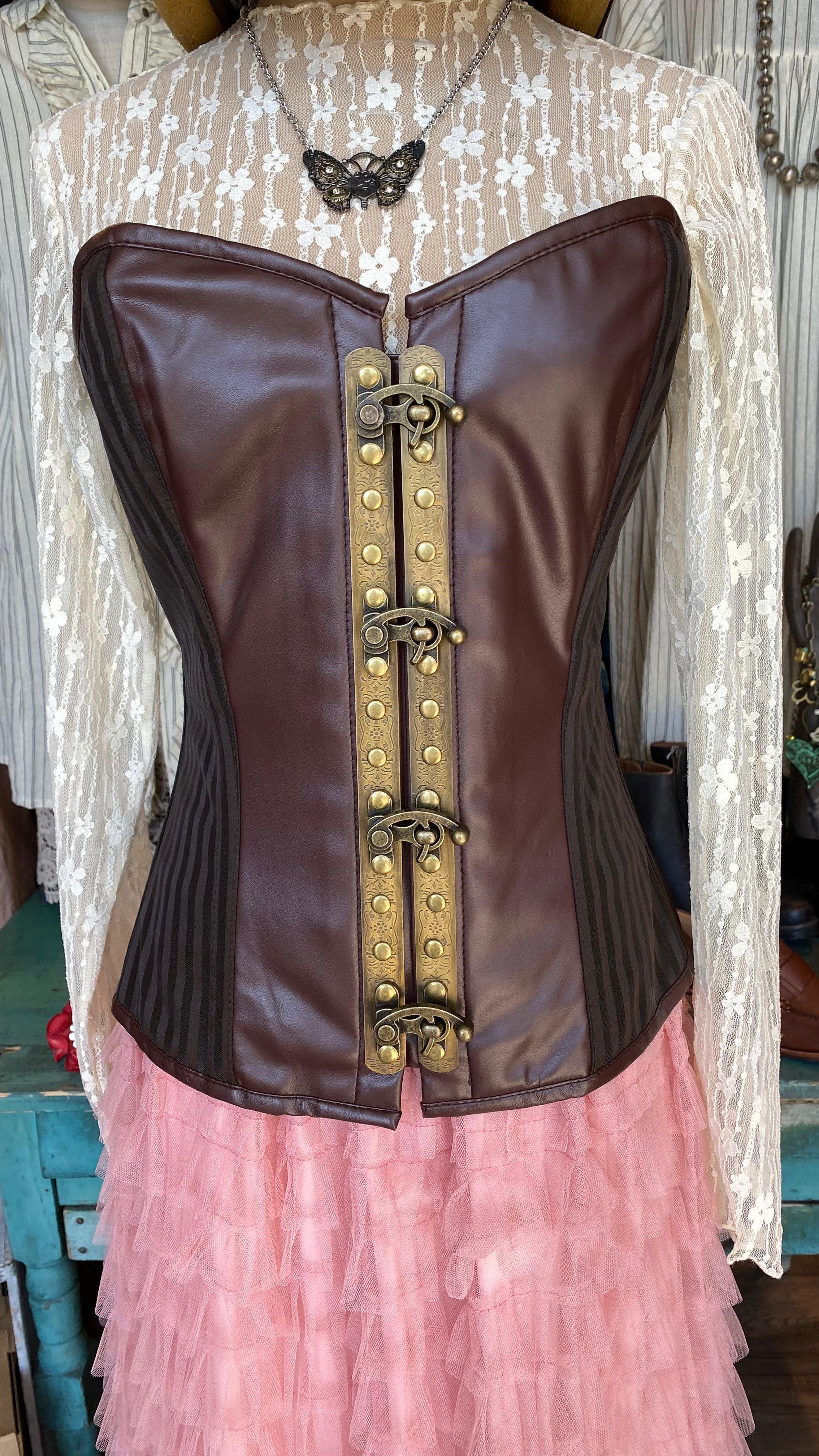 Steampunk Brn Stripe Corset