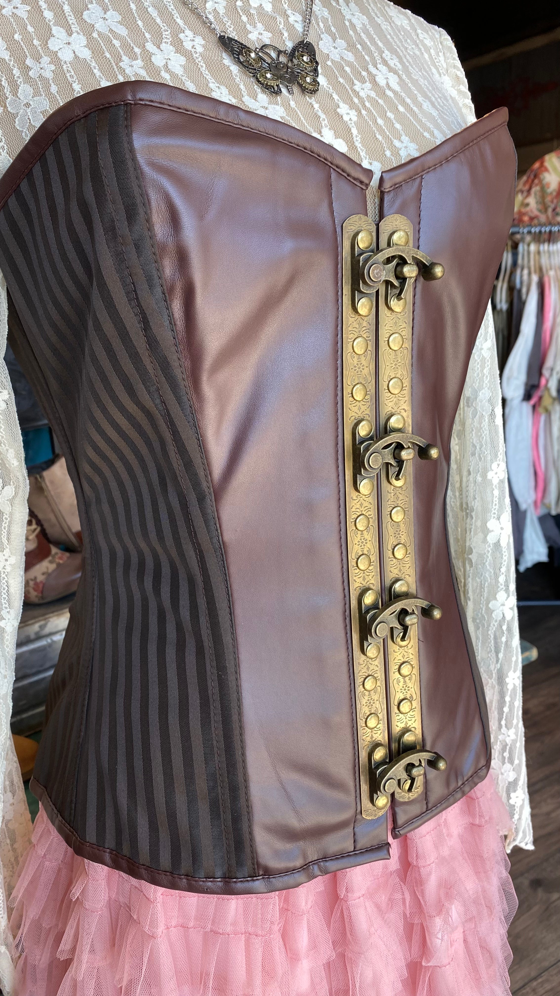 Steampunk Brn Stripe Corset