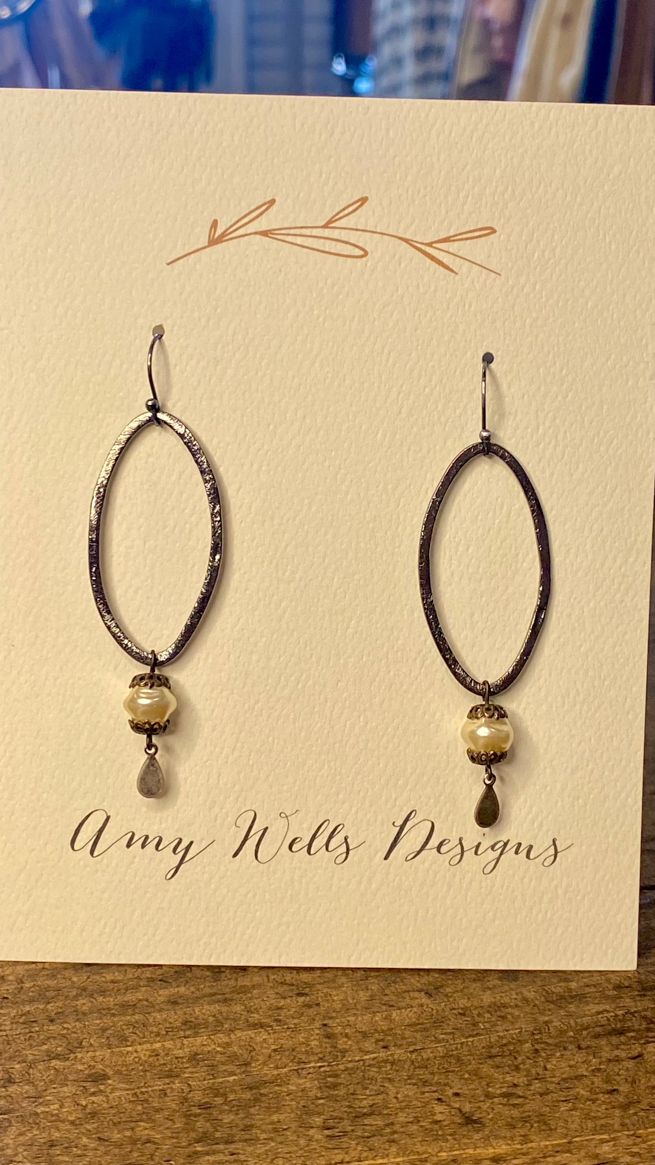 Brushed Black Gold & Czech Glass Earrings