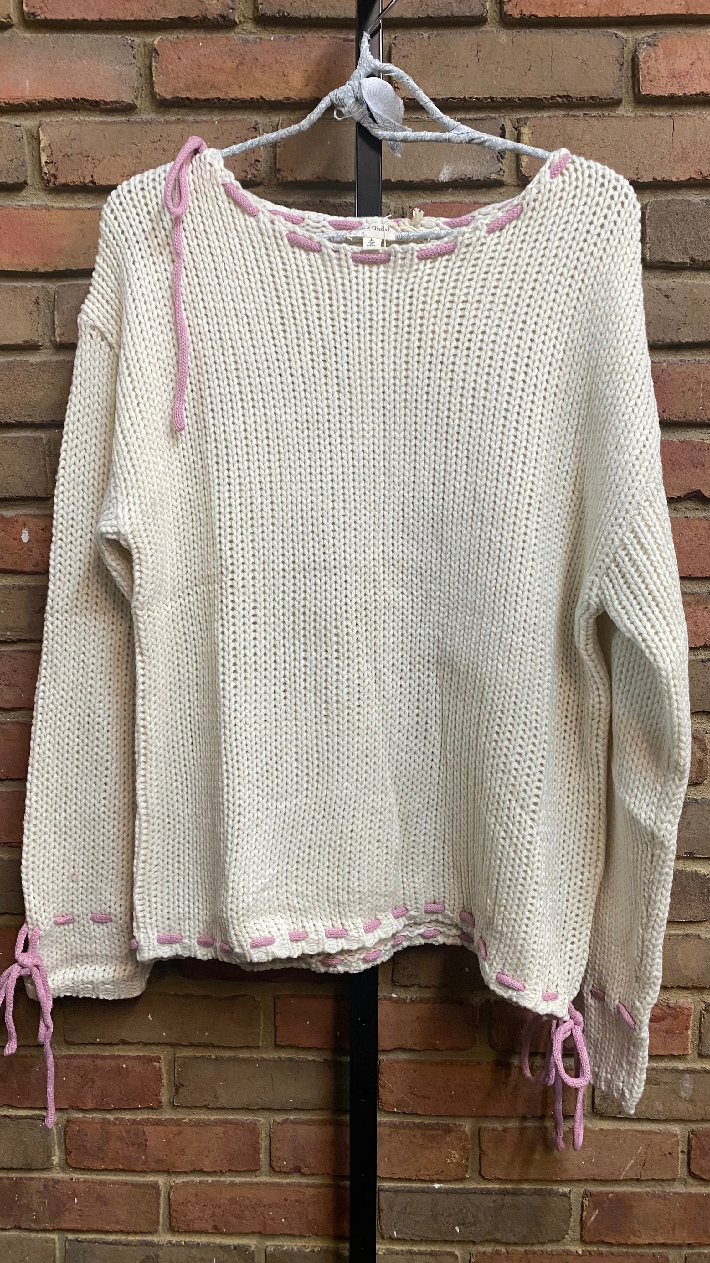 Cream Pink Tie Sweater
