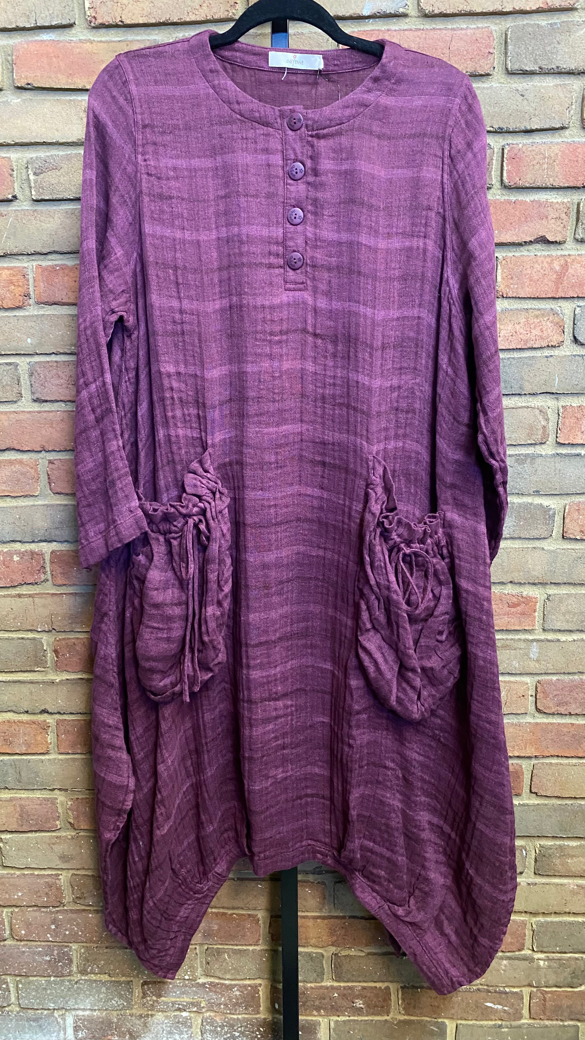 Plum Button Front Textured Dress