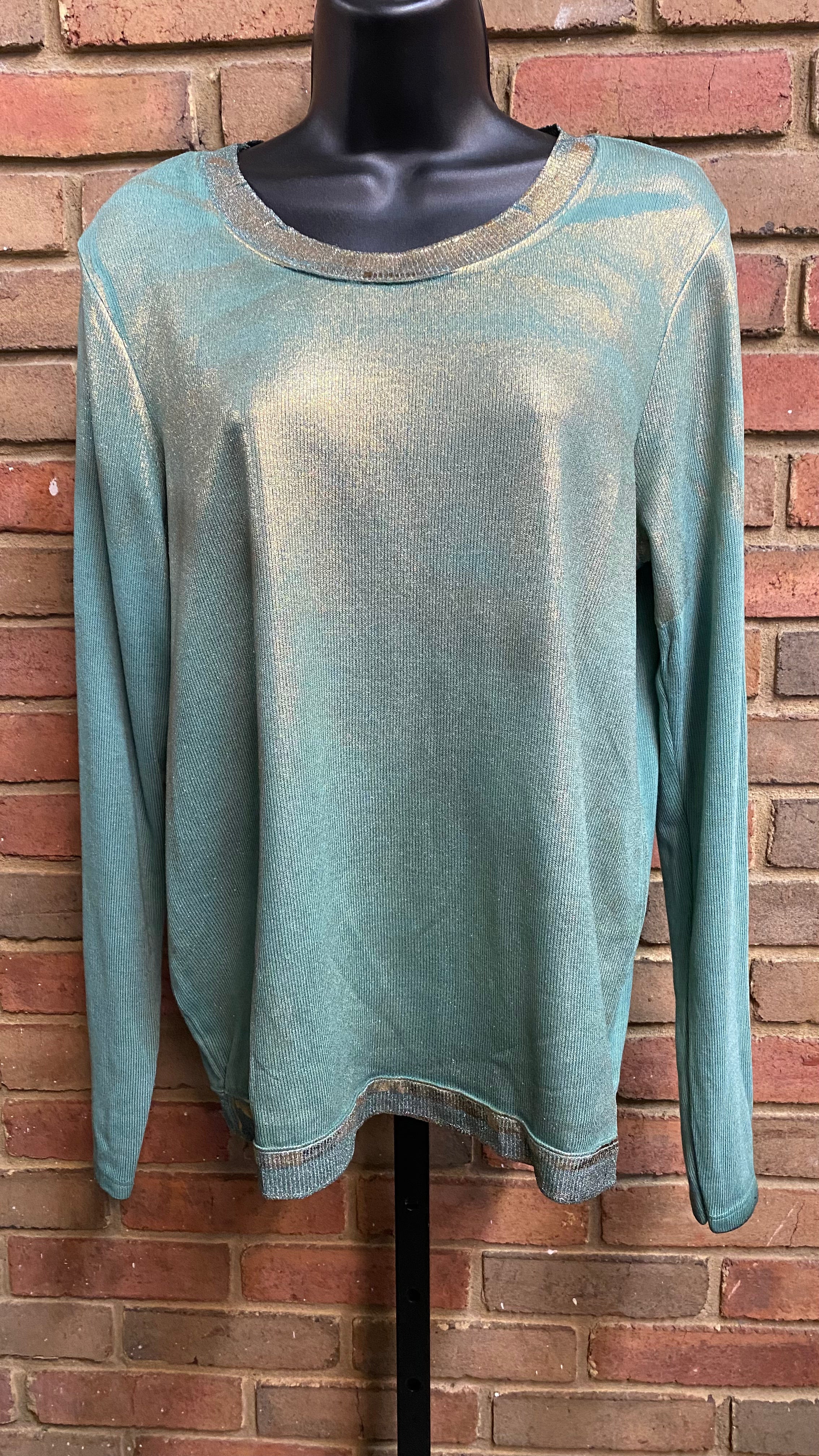 Green Gold Sprayed Long Sleeve Sweater
