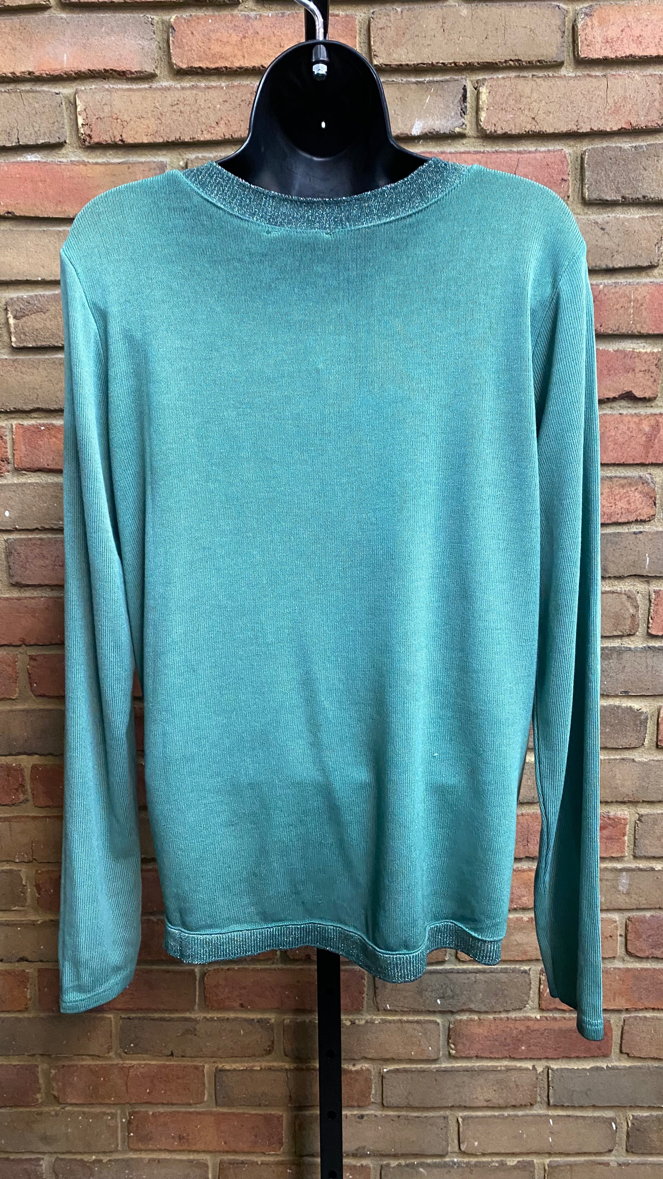 Green Gold Sprayed Long Sleeve Sweater