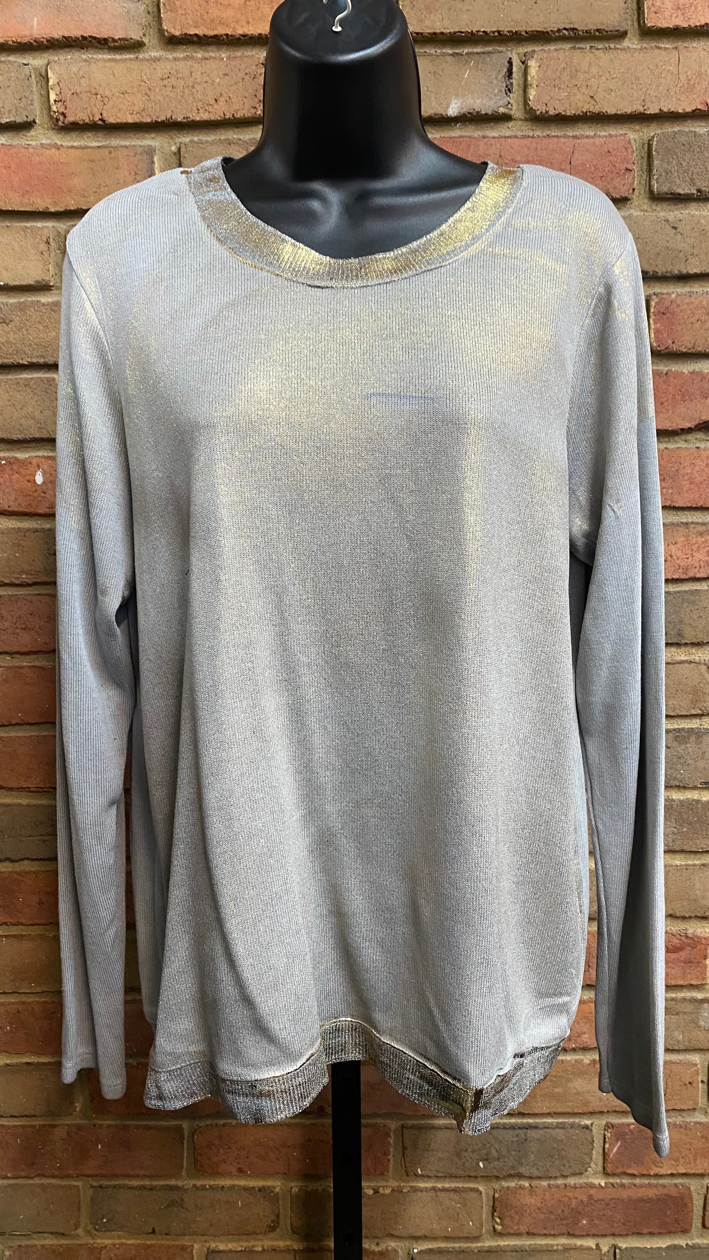 Gray Gold Sprayed Long Sleeve Sweater