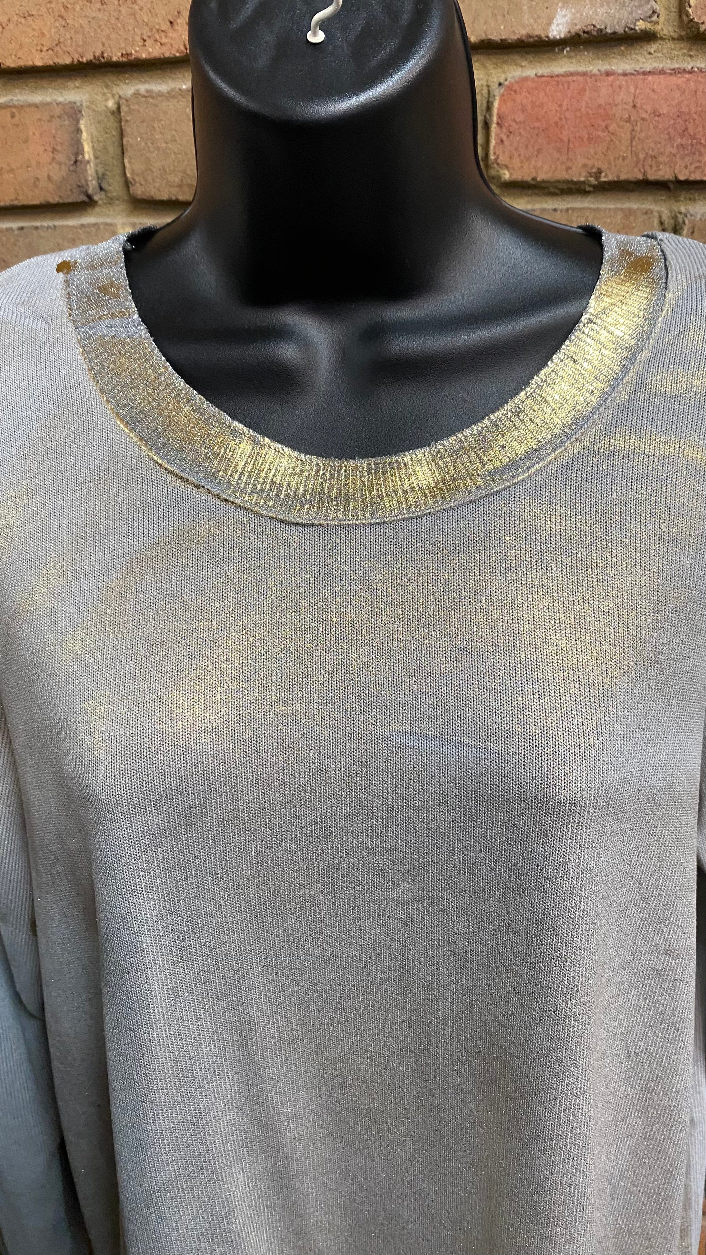Gray Gold Sprayed Long Sleeve Sweater
