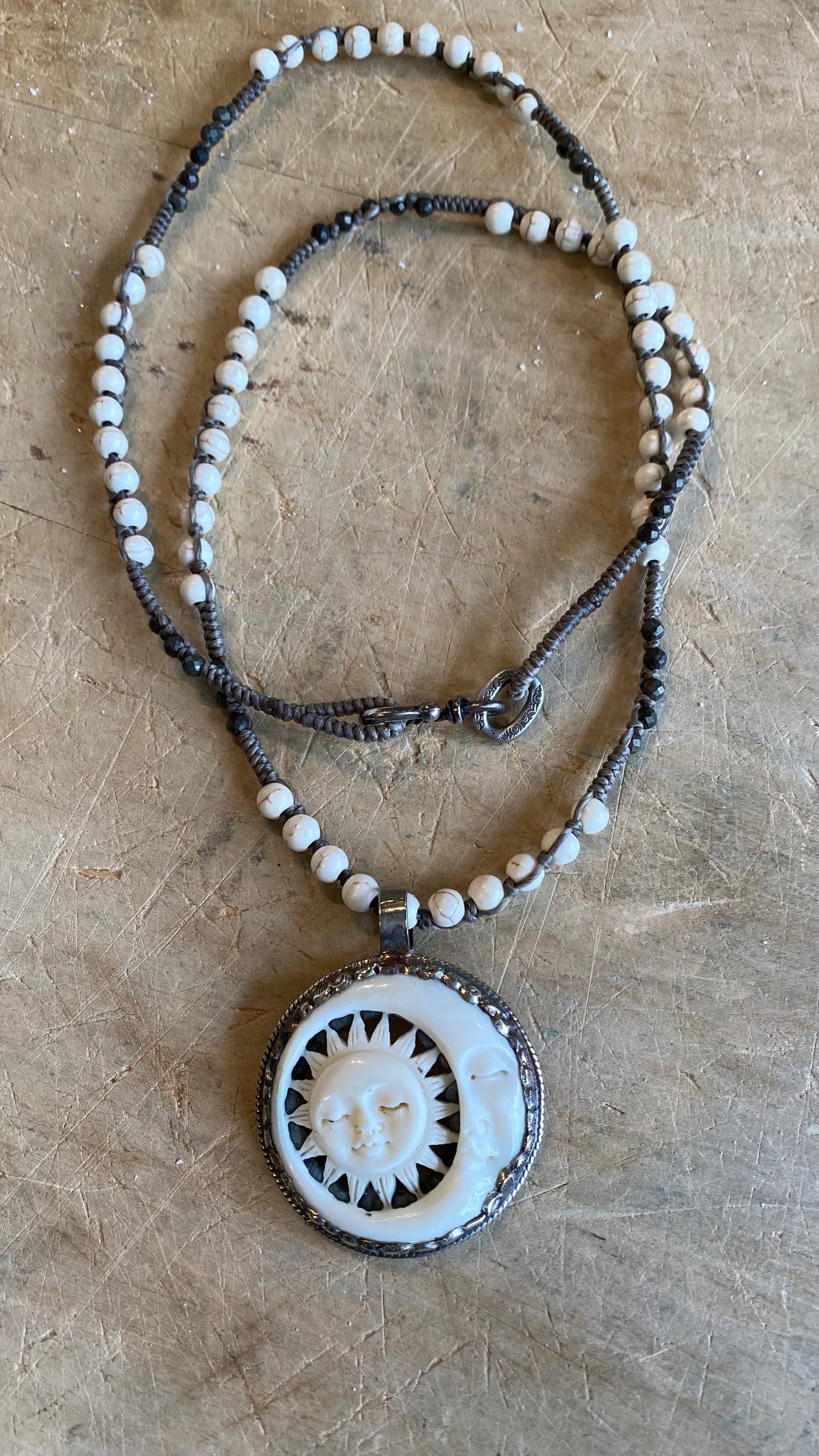 Sun & Moon Carved Bone Necklace