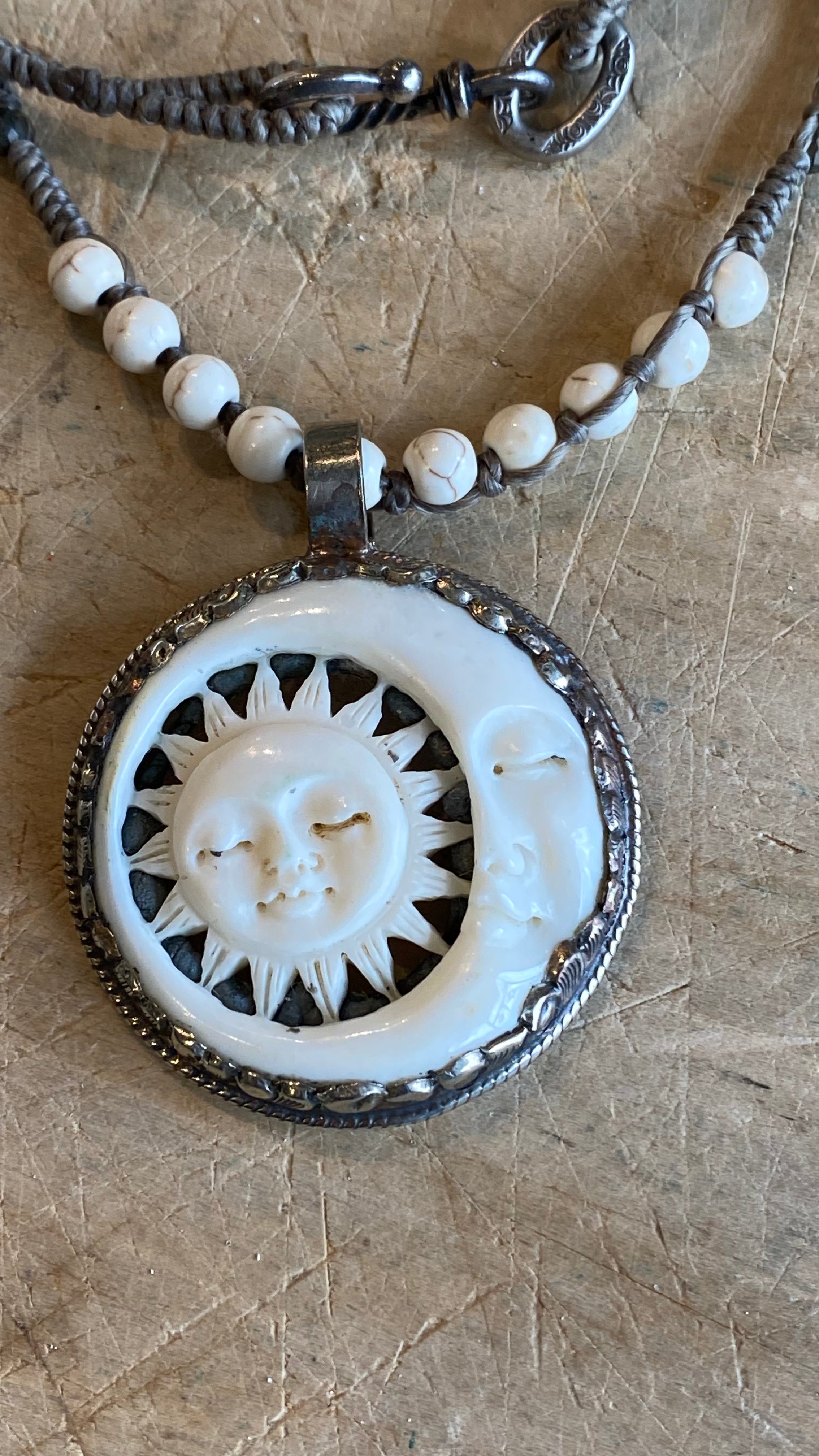 Sun & Moon Carved Bone Necklace