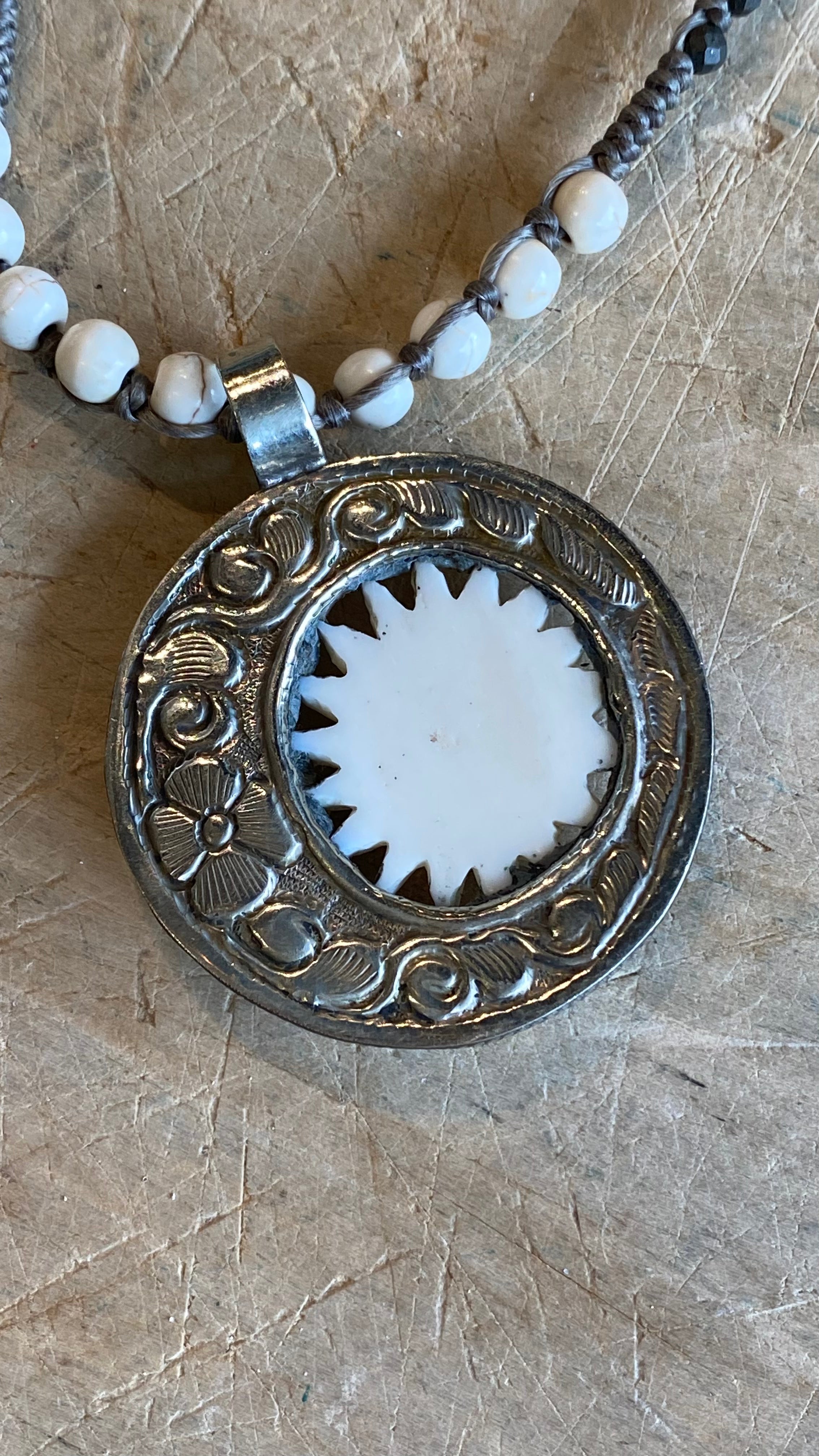 Sun & Moon Carved Bone Necklace