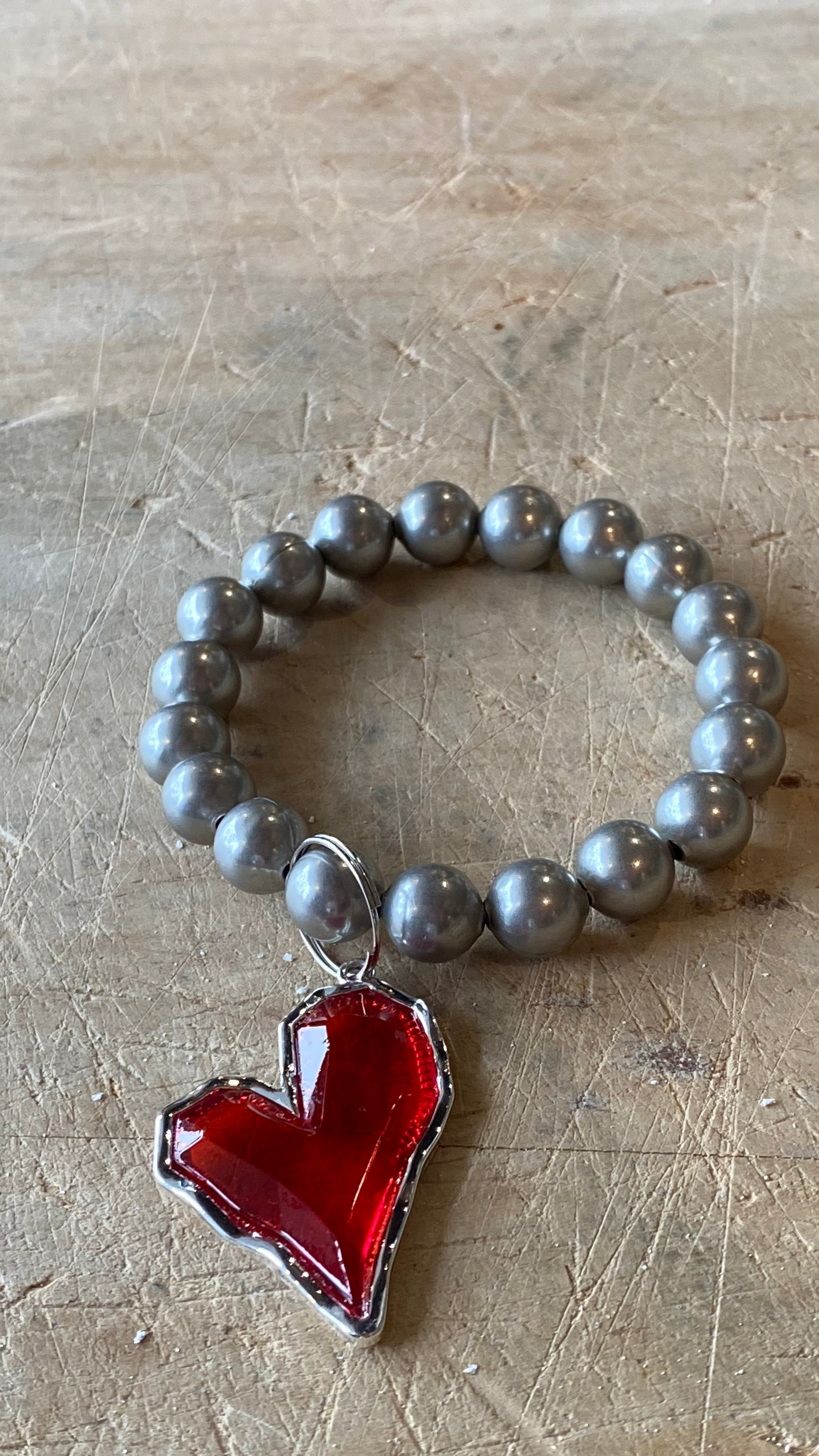 Red Glass Heart Bracelet