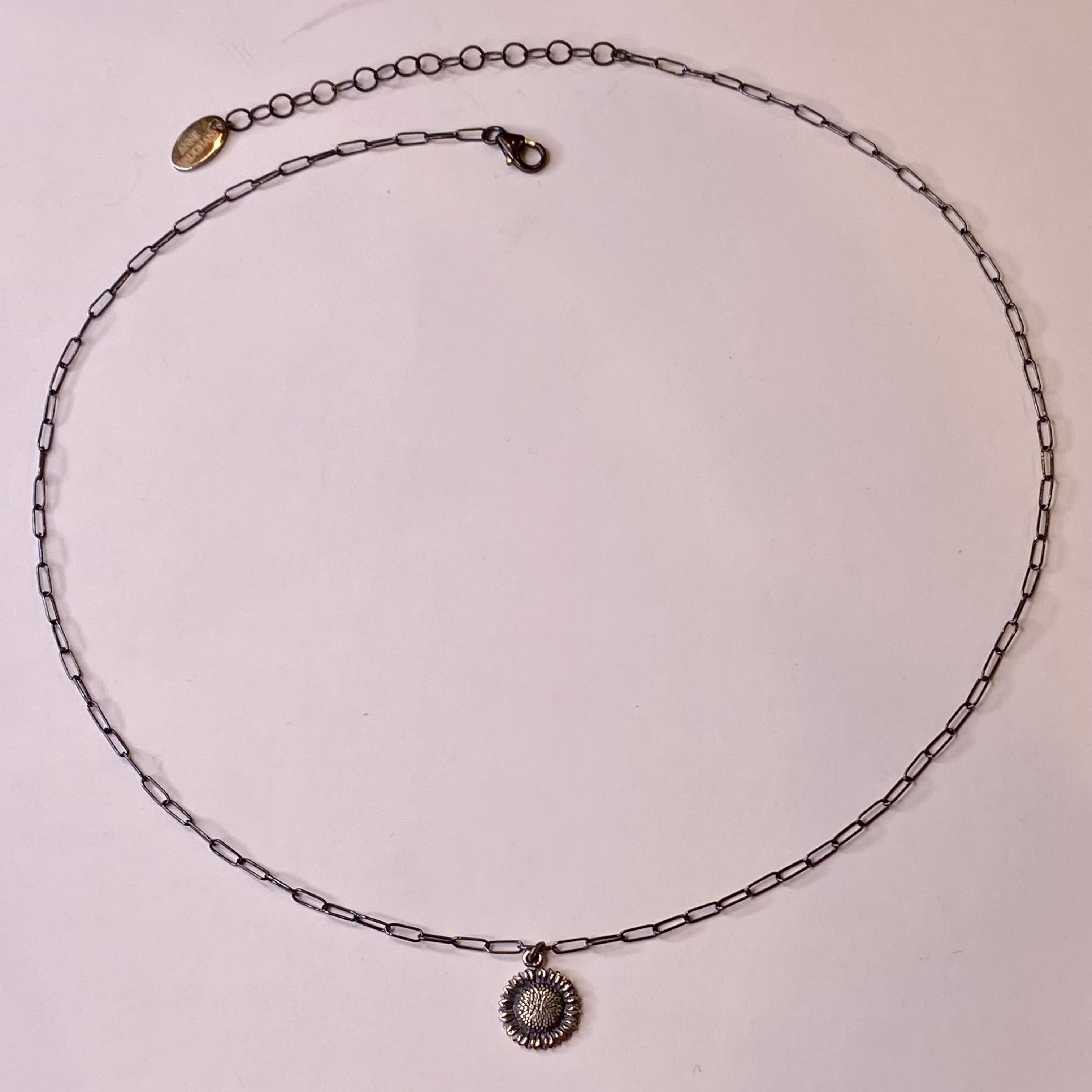 Moonlight Silver Sunflower on Dainty Paperclip Chain Necklace