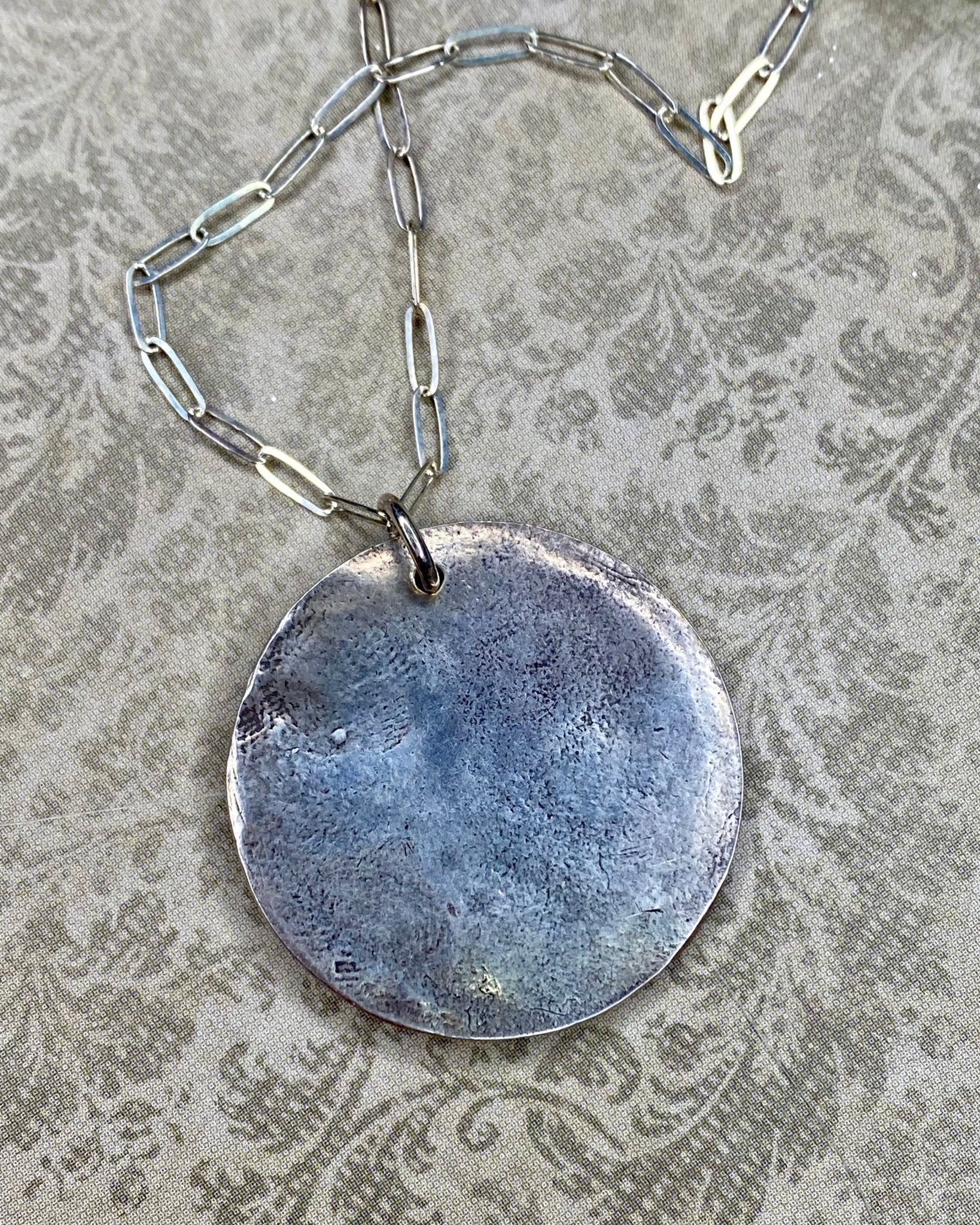 Round Medallion with Raised Flower Necklace - Vintage Vault Boutique